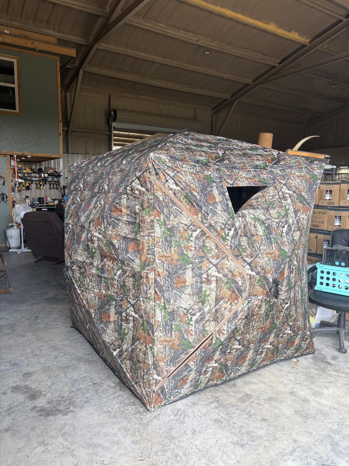 FUNHORUN Hunting Blind with Floor Mat, 360 See Through Ground Blind, Pop Up | 2/3/4 Person Camouflage Tent, Portable Concealed Shelter with Carrying Bag, Detachable Zip-in Floor, Silent Sliding Windows customer photo 1