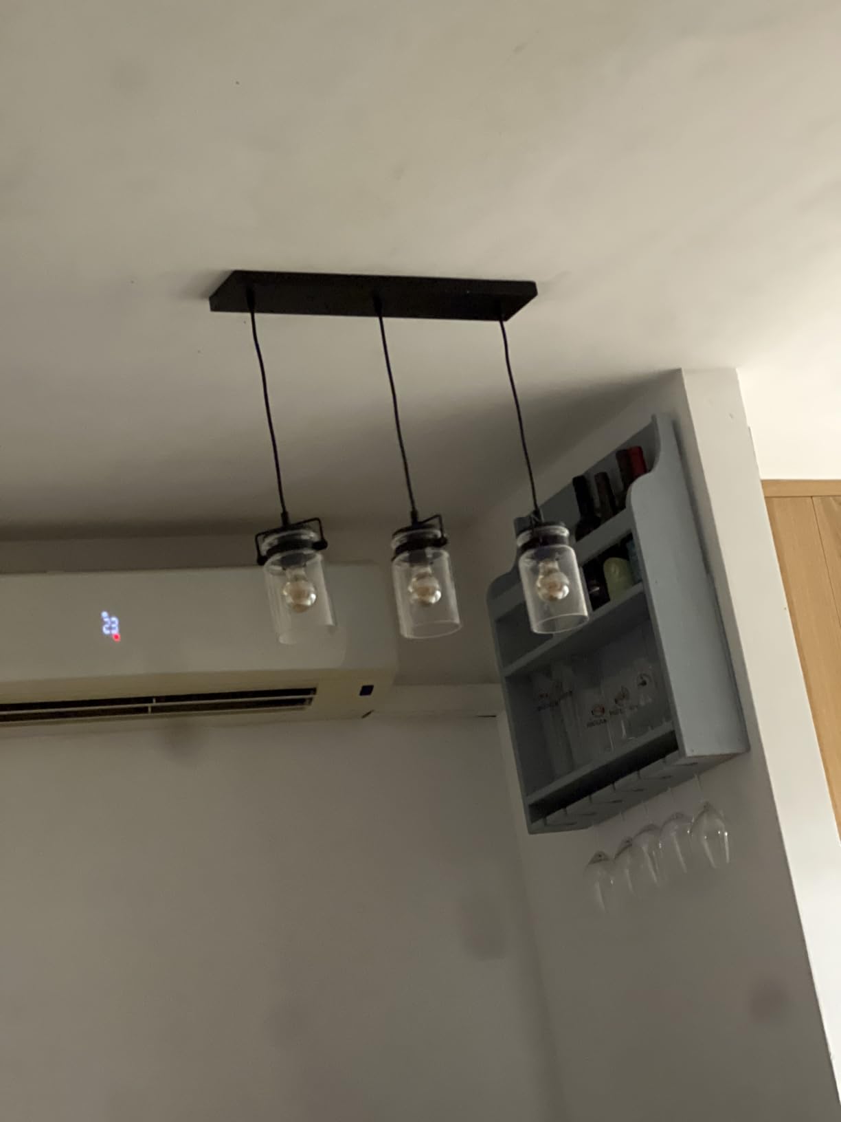 foucasal Pendant Lighting for Kitchen Island, Modern Glass Pendant Light Linear Chandelier for Dining Room Industrial Hanging, 3 Light Fixture Adjustable Cord Farmhouse Ceiling Light Black Finish customer photo 1