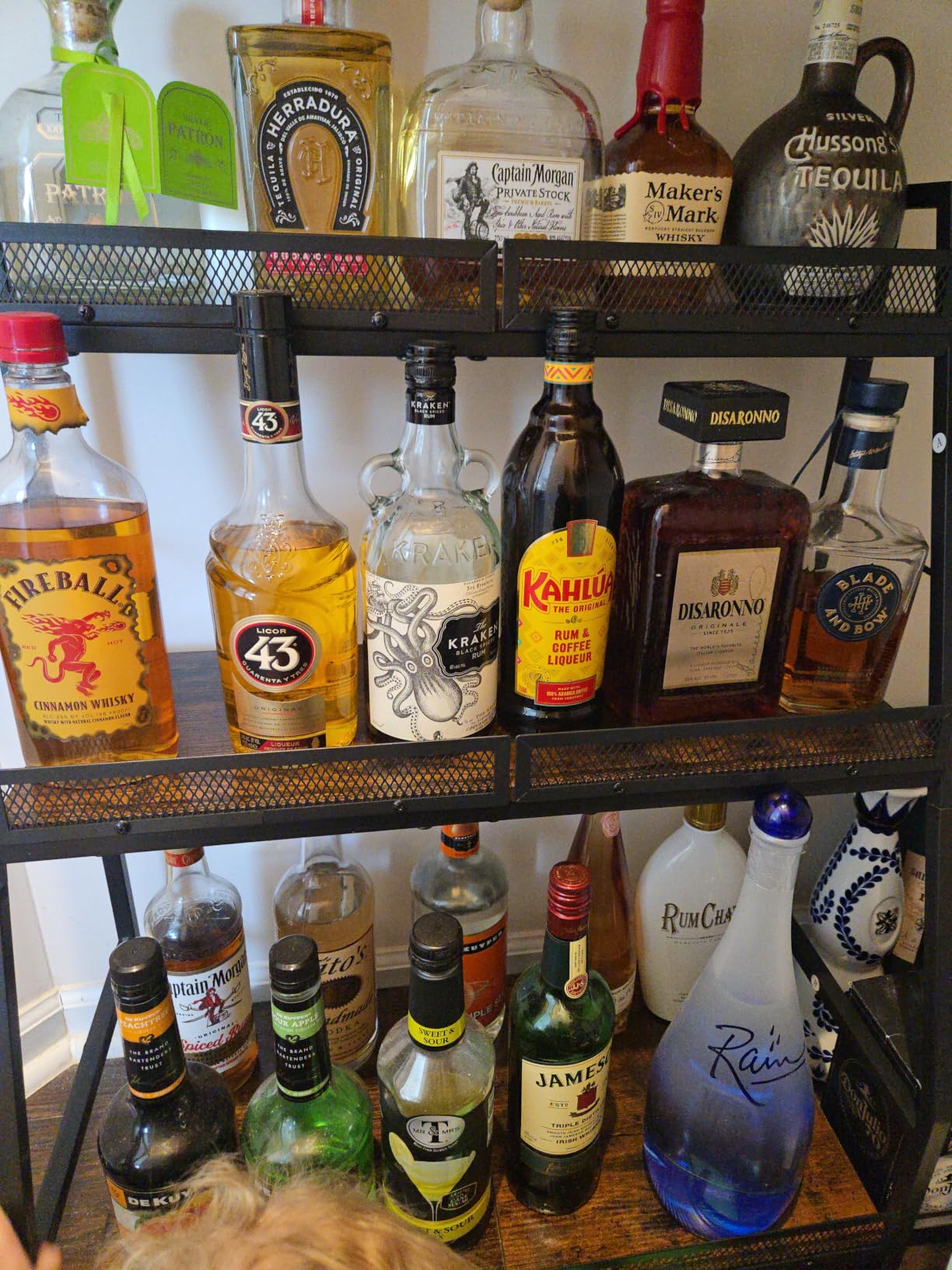 Versatile Liquor Stand for Home Bar, Wine Rack Freestanding Floor, Mini Bar Table for Liquor Whiskey Wine, 3-Tier Trapezoidal Liquor Bottle Display Shelf with Glass Holder and Fences customer photo 2