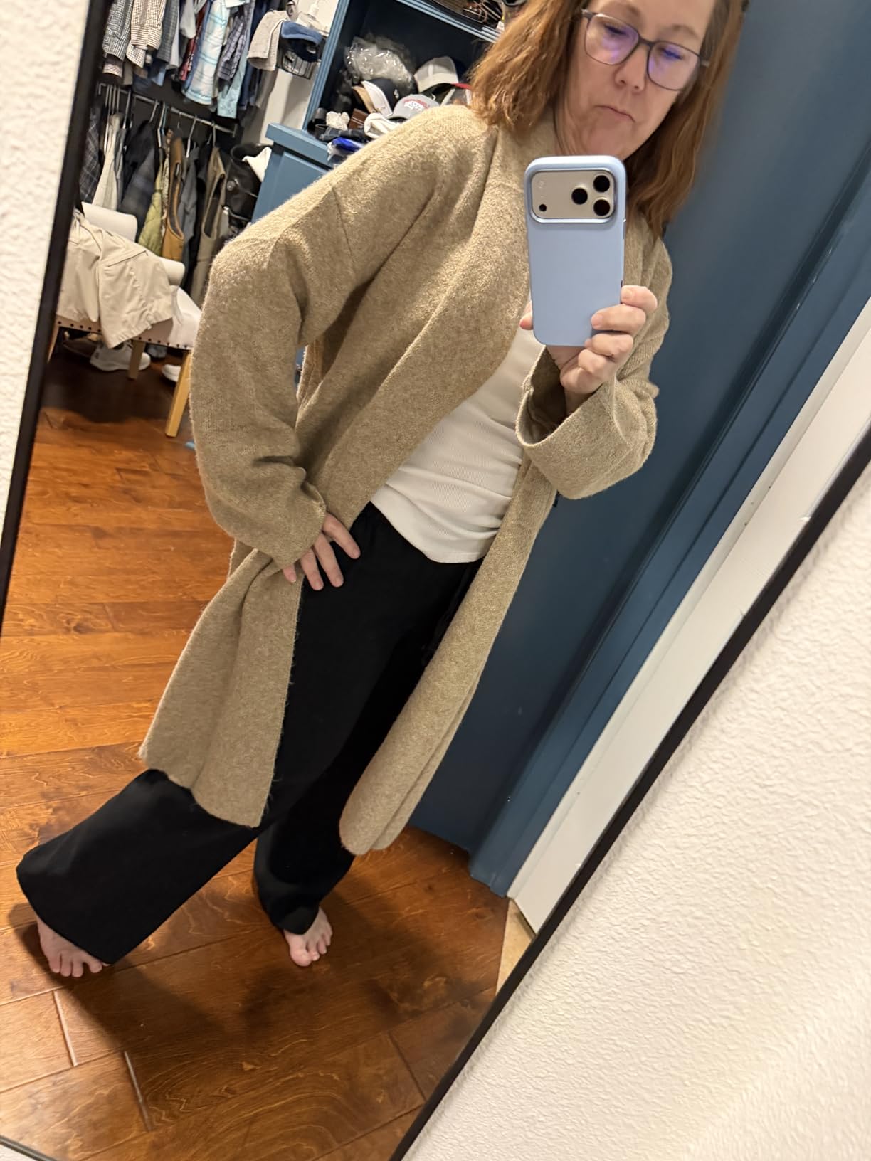 Full Length Mirror with Stand, Black Floor Mirror | Aluminium alloy frame with HD float glass for distortion-free reflection. Free standing or wall mounted. customer photo 1
