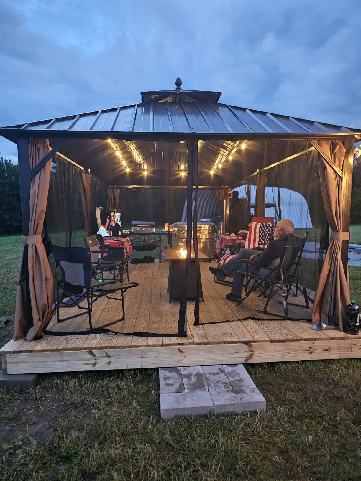 DWVO 10x12ft Hardtop Gazebo Double Roof with Nettings and Curtains | Heavy Duty Galvanized Steel Outdoor Vertical Stripes Roof for Patio, Backyard, Deck, Lawns, Grey customer photo 1