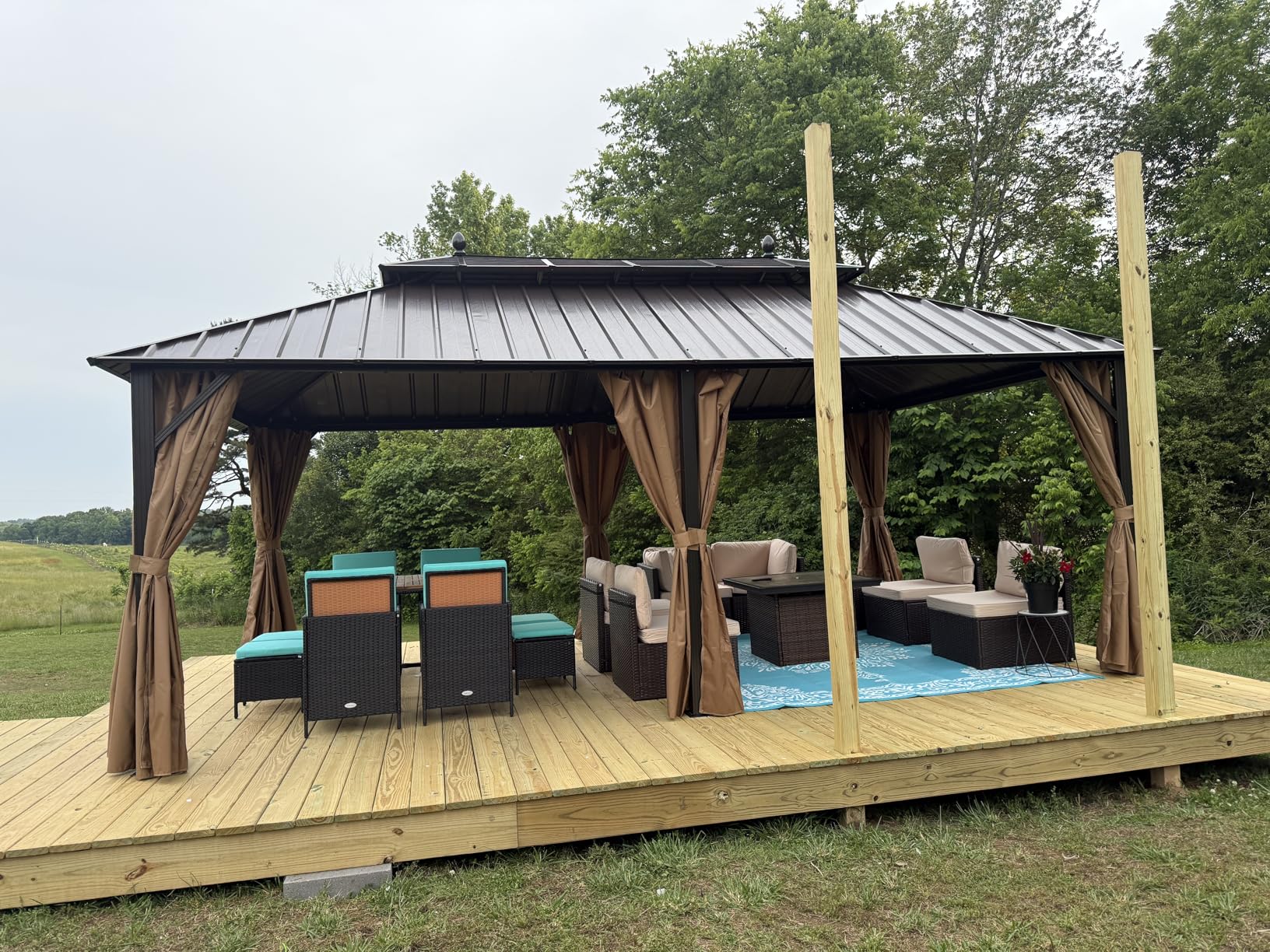 DWVO 10x12ft Hardtop Gazebo Double Roof with Nettings and Curtains | Heavy Duty Galvanized Steel Outdoor Vertical Stripes Roof for Patio, Backyard, Deck, Lawns, Grey customer photo 2