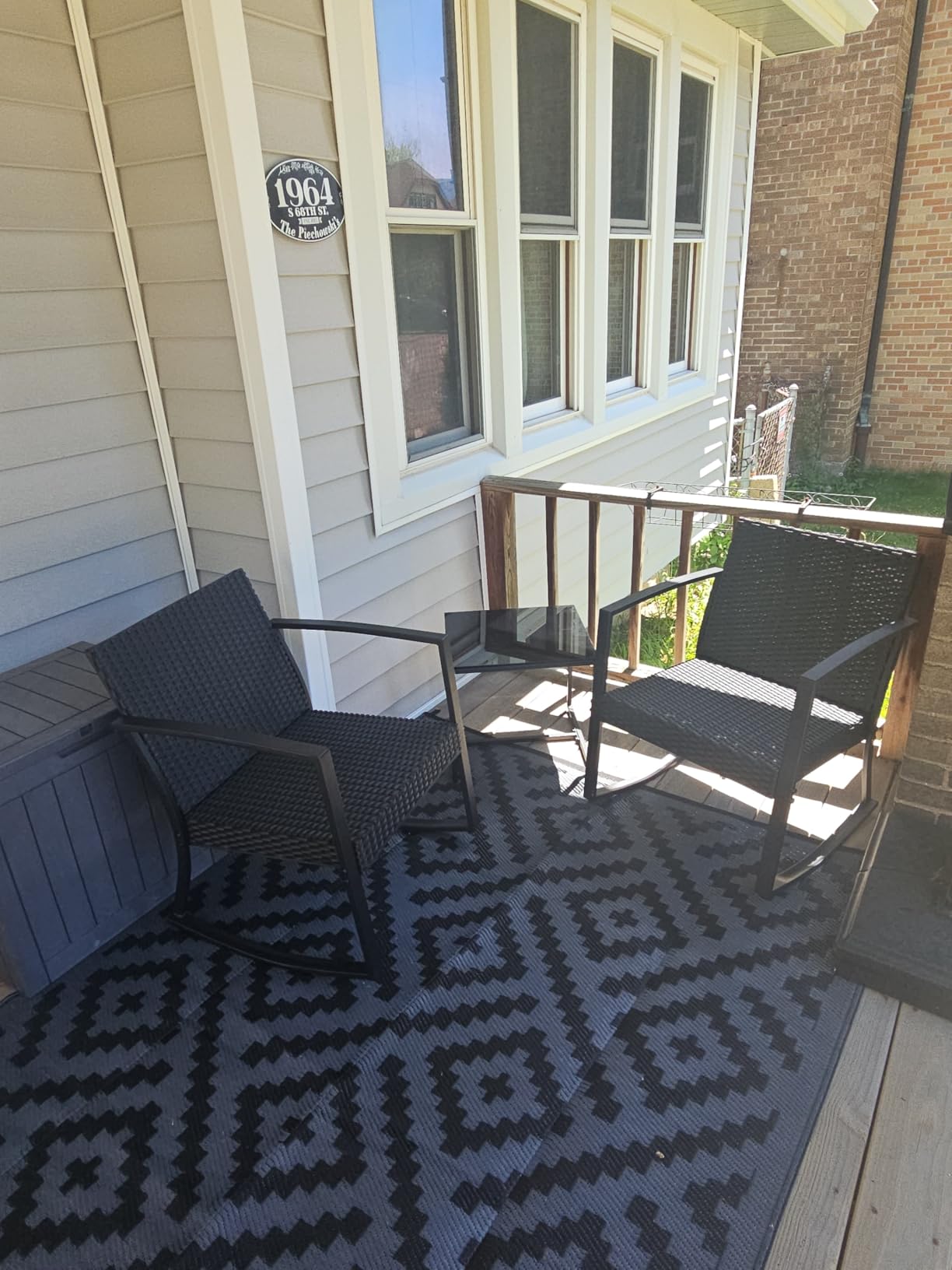 Homall Patio Furniture Set 3 Piece Resin Outdoor Bistro Set Rocking Patio Chairs with Cushions and Table for Porch, Poolside, Balcony and Yard customer photo 2