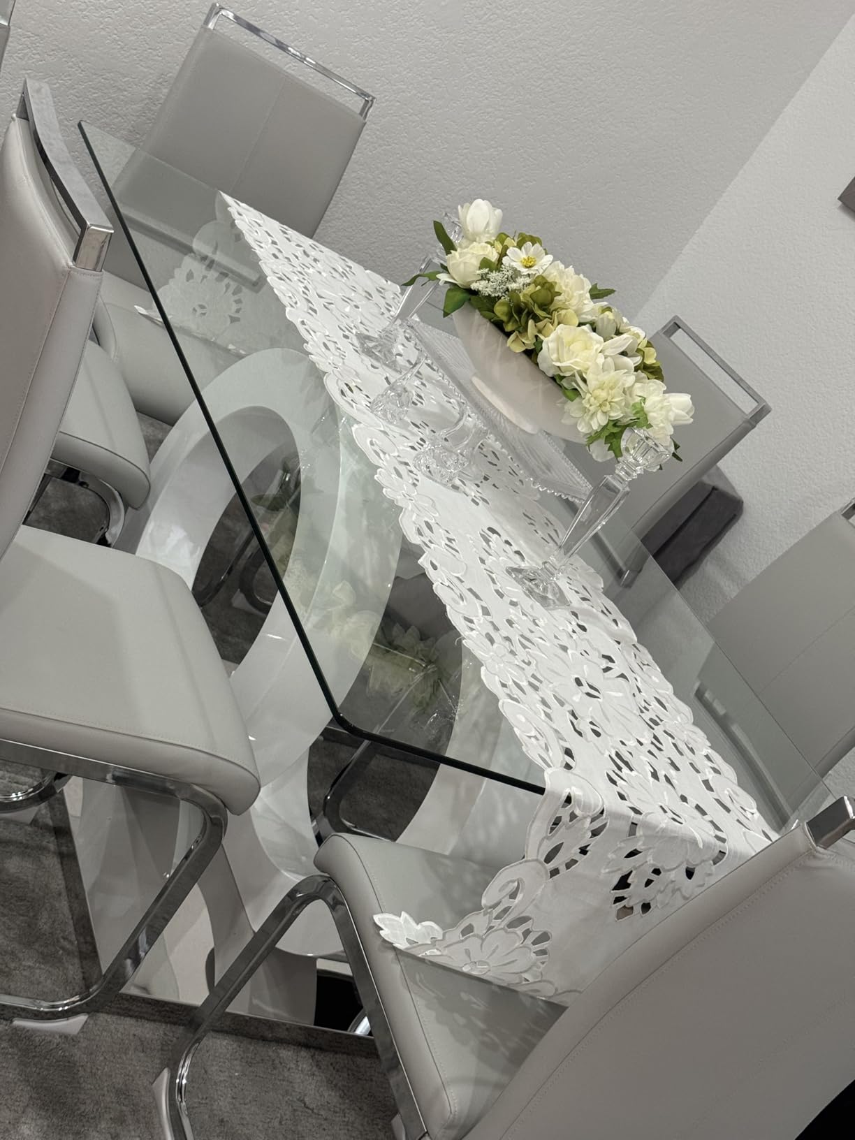 63'' Dining Table Set for 6, Modern Glass Dining Room Table Set for 6 with PU Leather Ergonomic Chairs for Home, Kitchen, Living Room customer photo 2