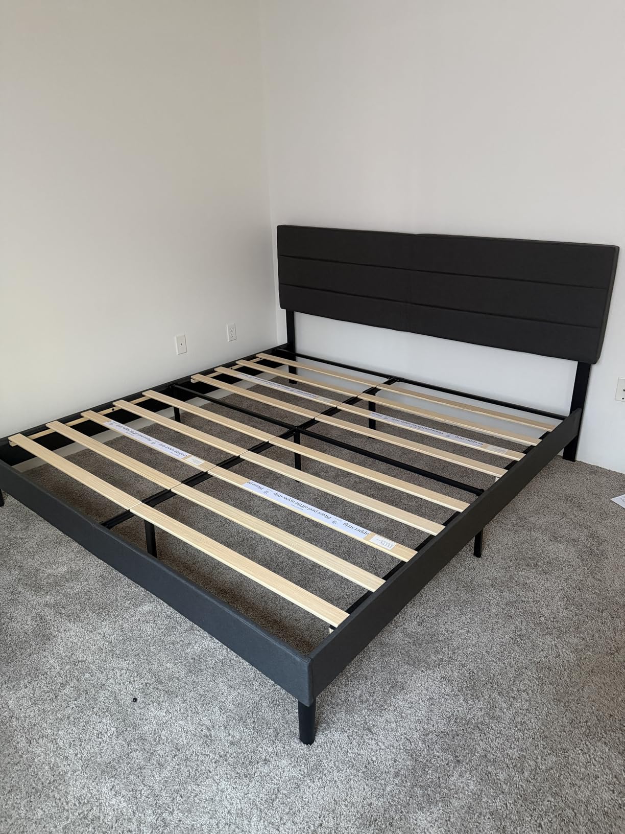 Zinus Piper Upholstered Platform Bed with Paneled Headboard, Queen, Dark Grey customer photo 1