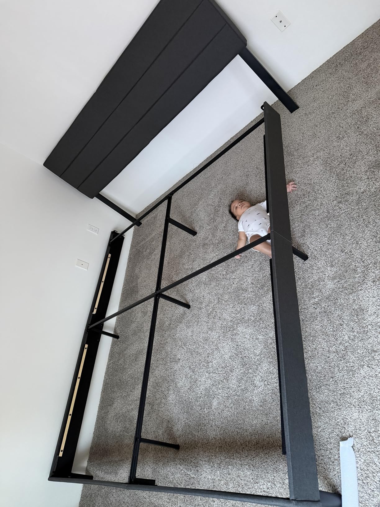 Zinus Piper Upholstered Platform Bed with Paneled Headboard, Queen, Dark Grey customer photo 2