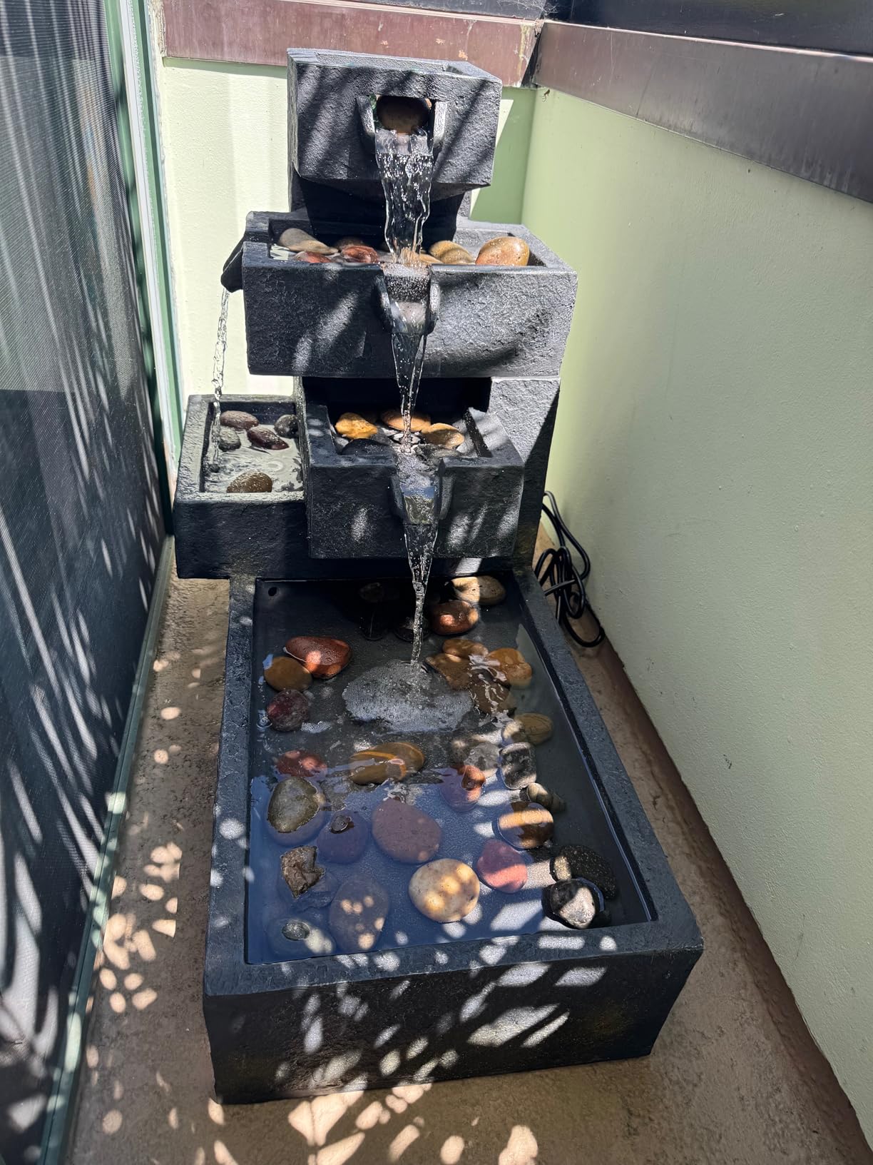 Tankana Tiered Water Fountain Outdoor Garden - Waterfall Indoor Freestanding Cascade Fountain Concrete Artistry Modern Style with LED Lights for Patio Yard Pool Home Decor, 32.5 inches Long customer photo 1