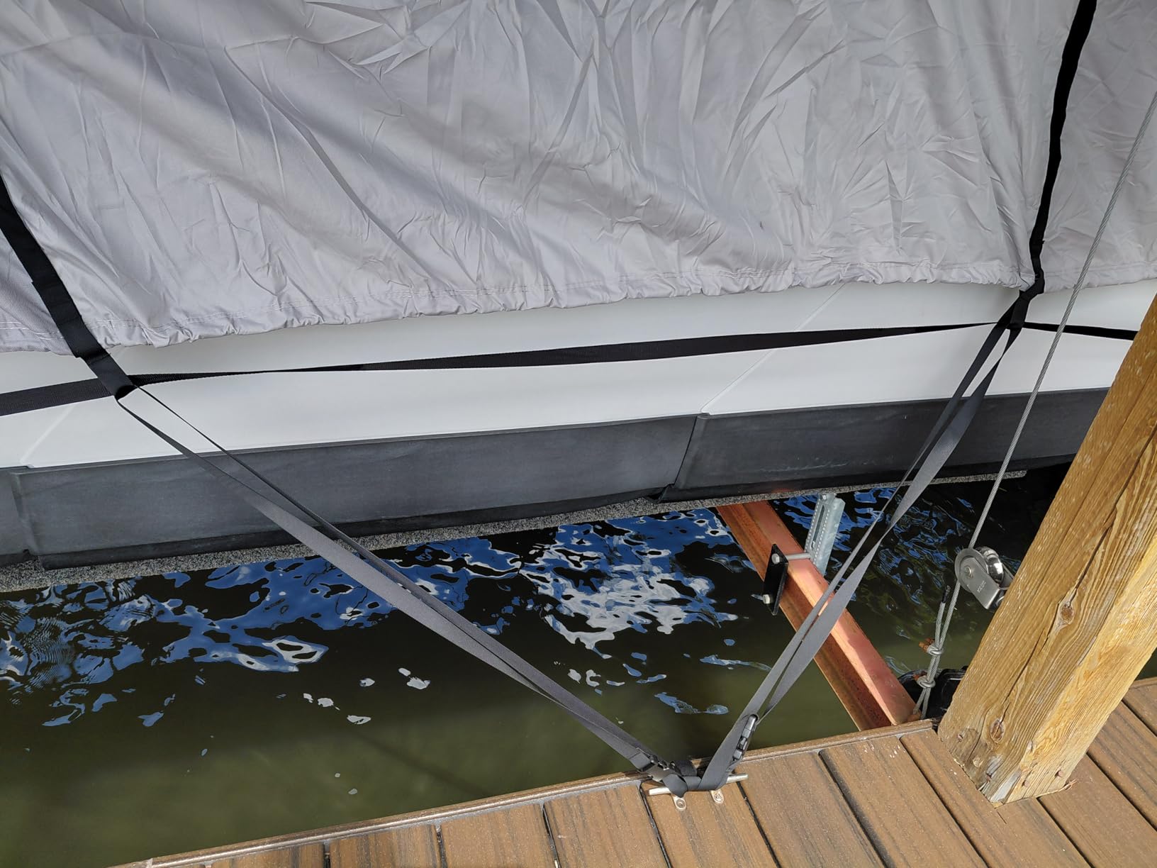 RVMasking Pontoon Boat Cover, 1400D Reinforced, Motor Cover, 21-24ft, Gray | Heavy Duty Fabric Marine Grade, Air Vents, Trailerable, Waterproof, UV Resistant, fits 102