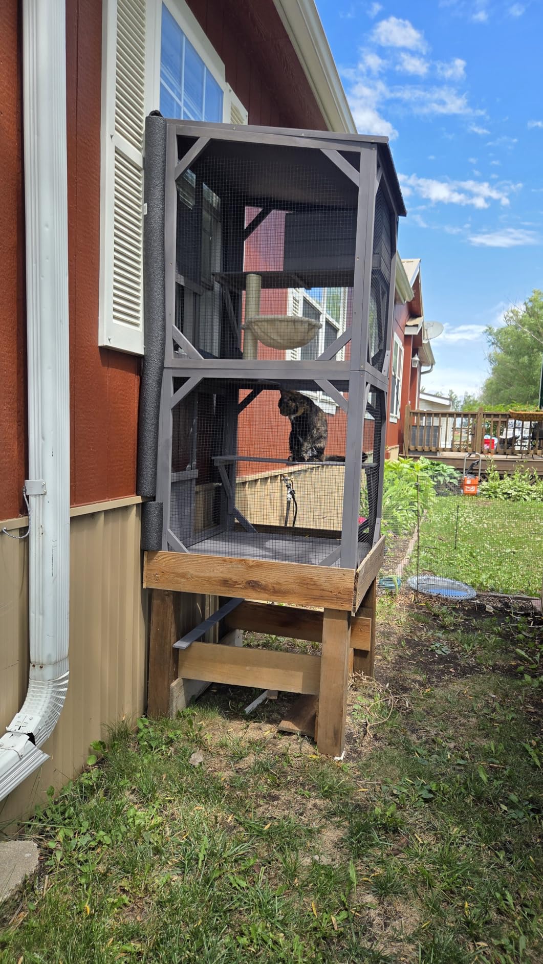 Aivituvin Catio Outdoor Cat Enclosure with 7 Platforms, 2 Resting Boxes, Large Window Cat House for 4-6 Multiple Cats Walk in Kitty Cage with Weatherproof Tarp Roof 70