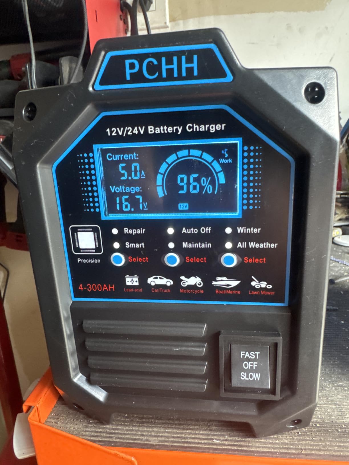 PCHH 12V 24V Car Battery Charger Heavy Duty, 0-15A Automatic Battery Maintainer, Smart Trickle Charger with Auto Shutoffs, Repair, Winter Mode, for Automotive Car Truck Motorcycle Lawn Mower Boat AGM customer photo 1