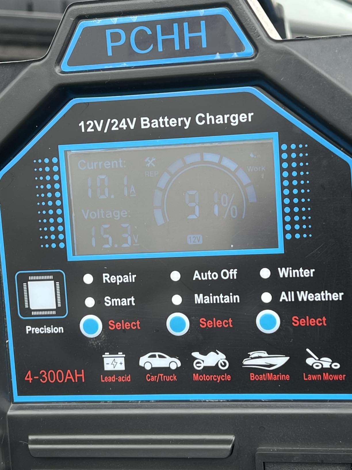 PCHH 12V 24V Car Battery Charger Heavy Duty, 0-15A Automatic Battery Maintainer, Smart Trickle Charger with Auto Shutoffs, Repair, Winter Mode, for Automotive Car Truck Motorcycle Lawn Mower Boat AGM customer photo 2