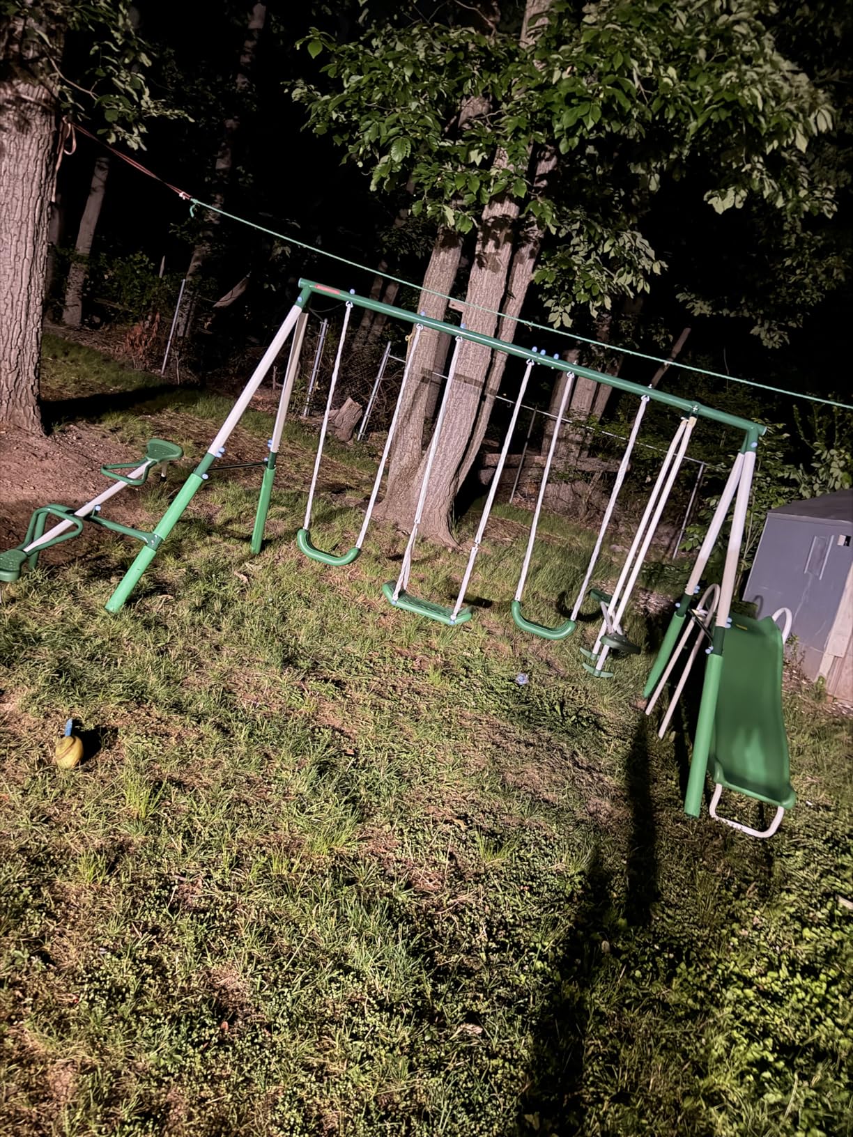 Sportspower Park Ridge Metal Swing Set for Ages 3-8, 2 Swings, Standing Swing, Roman Glider, Teeter Totter, on 5ft Slide, 6.1ft Durable Steel Frame, Anchor Kit, 800lbs customer photo 1