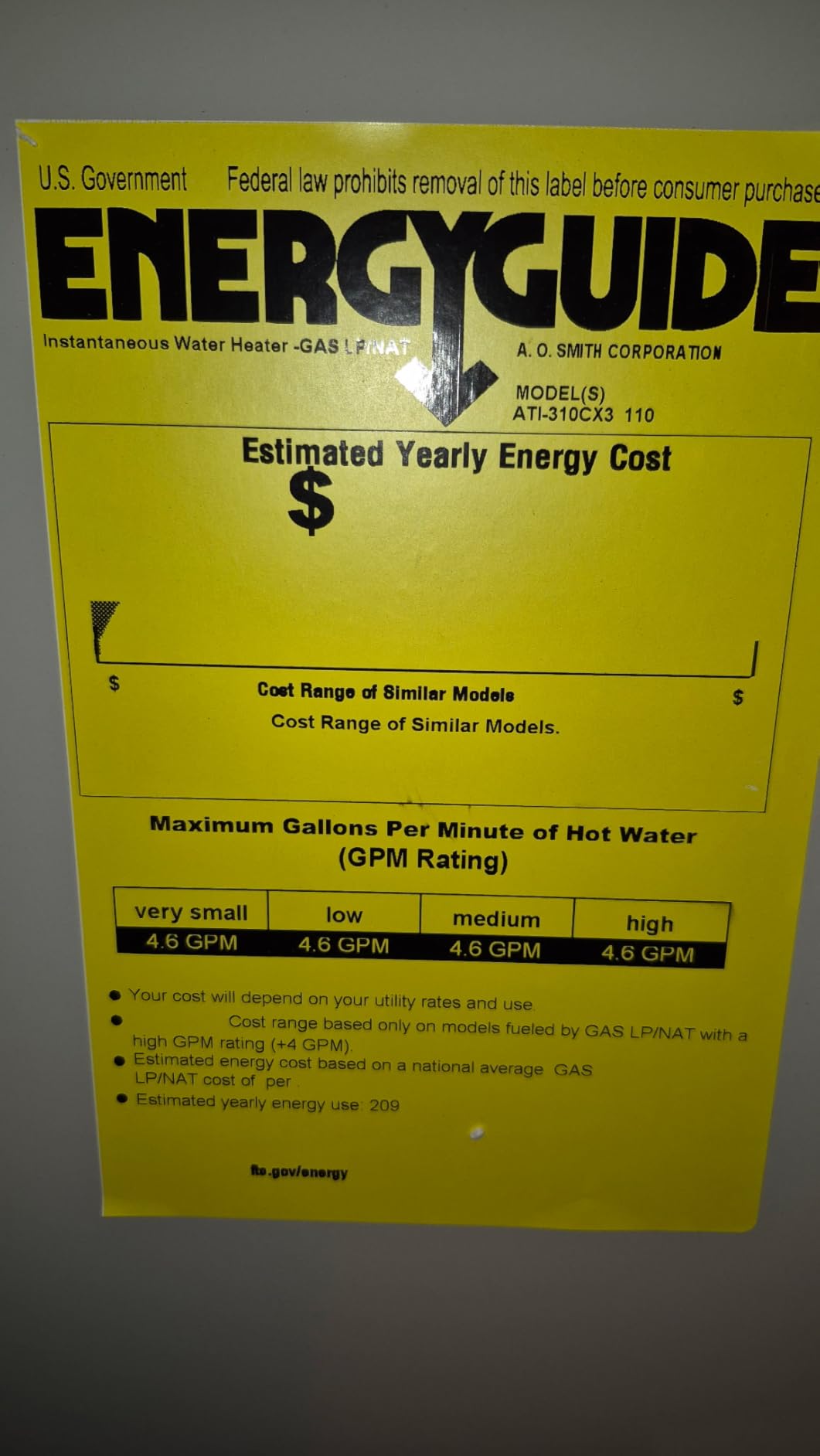 A. O. Smith Water Heater ATI-310CX3 | 8 GPM, 190K BTU, NG Indoor, X3 Scale Prevention | 15-Year Warranty customer photo 2