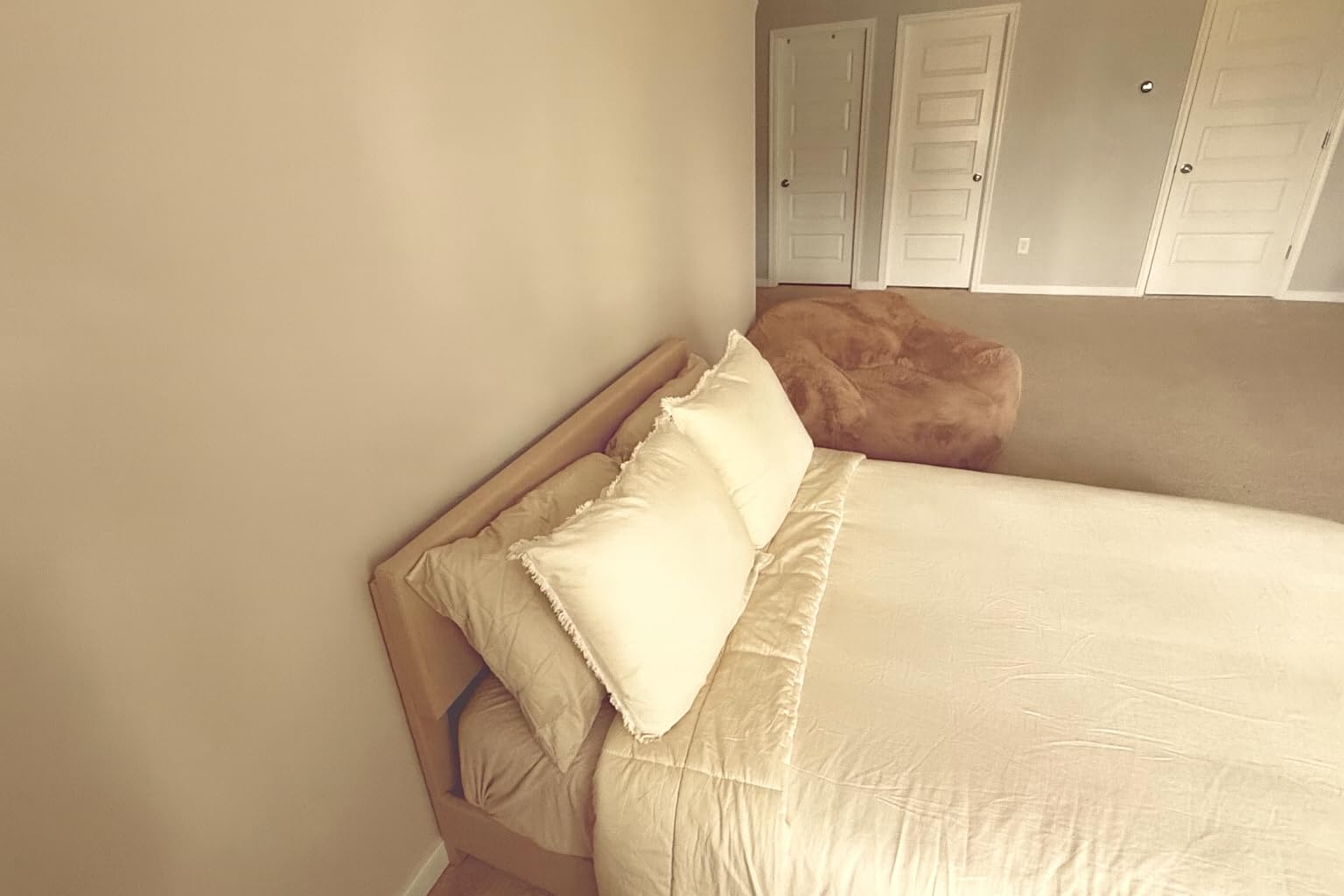 SHA CERLIN Linen Upholstered Queen Size Bed Frame with Headboard, Beige | Adjustable Low-Profile Platform Bed, Minimalist Design, Stable Mattress Foundation, Strong Back-Support, No Box Spring Needed customer photo 1