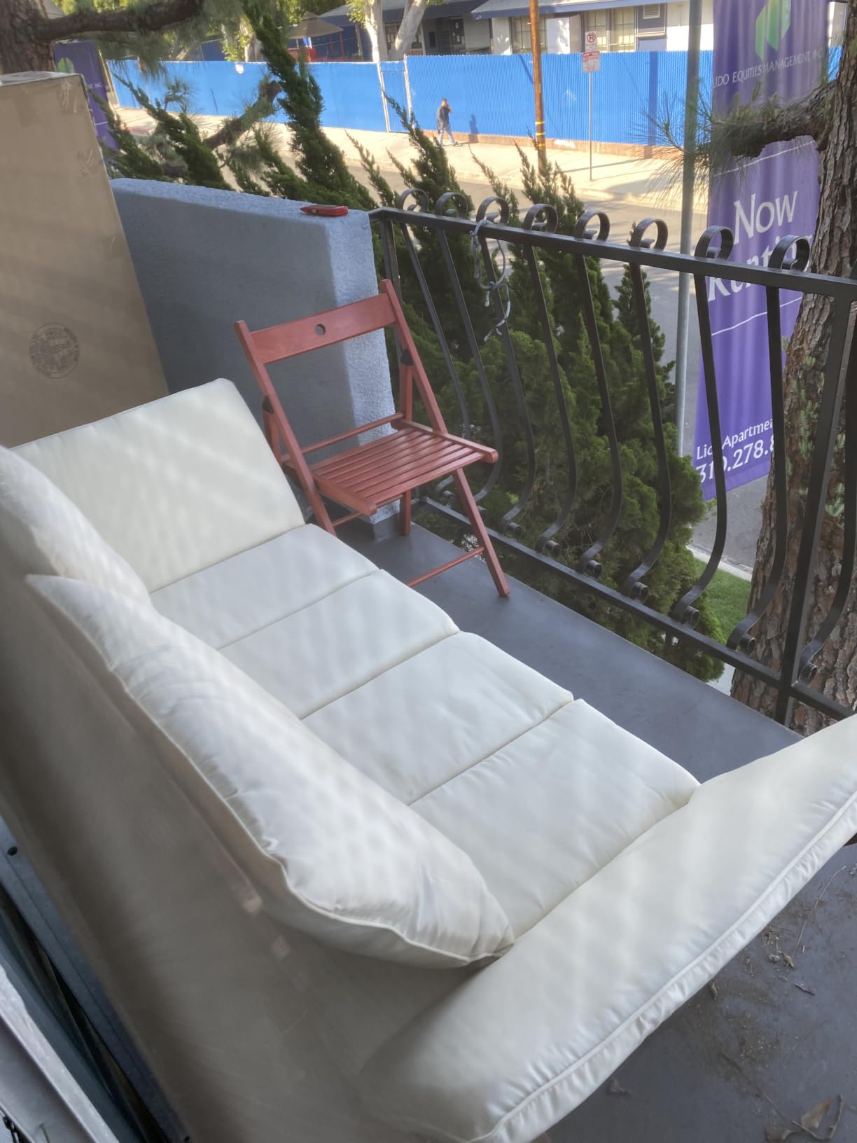 Devoko Outdoor Couch Acacia Wood Patio Couch with Adjustable Armrests, Outdoor Convertible Sofa with Removable Cushions & Pillows for Patio, Porch, Poolside(Grey) customer photo 2