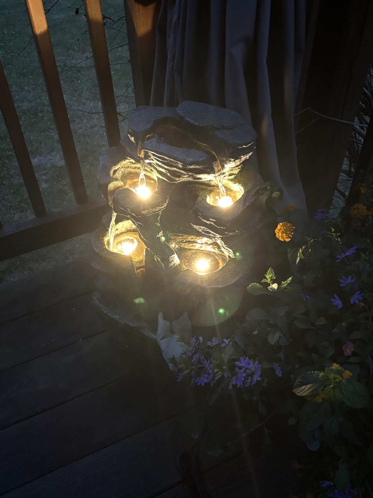 Bumilgar 6-Tier Solar Powered Water Fountain Outdoor Waterfall 24.4 in | Daytime solar charging, warm LED glow after sunset, outlet-free outdoor garden water feature customer photo 2
