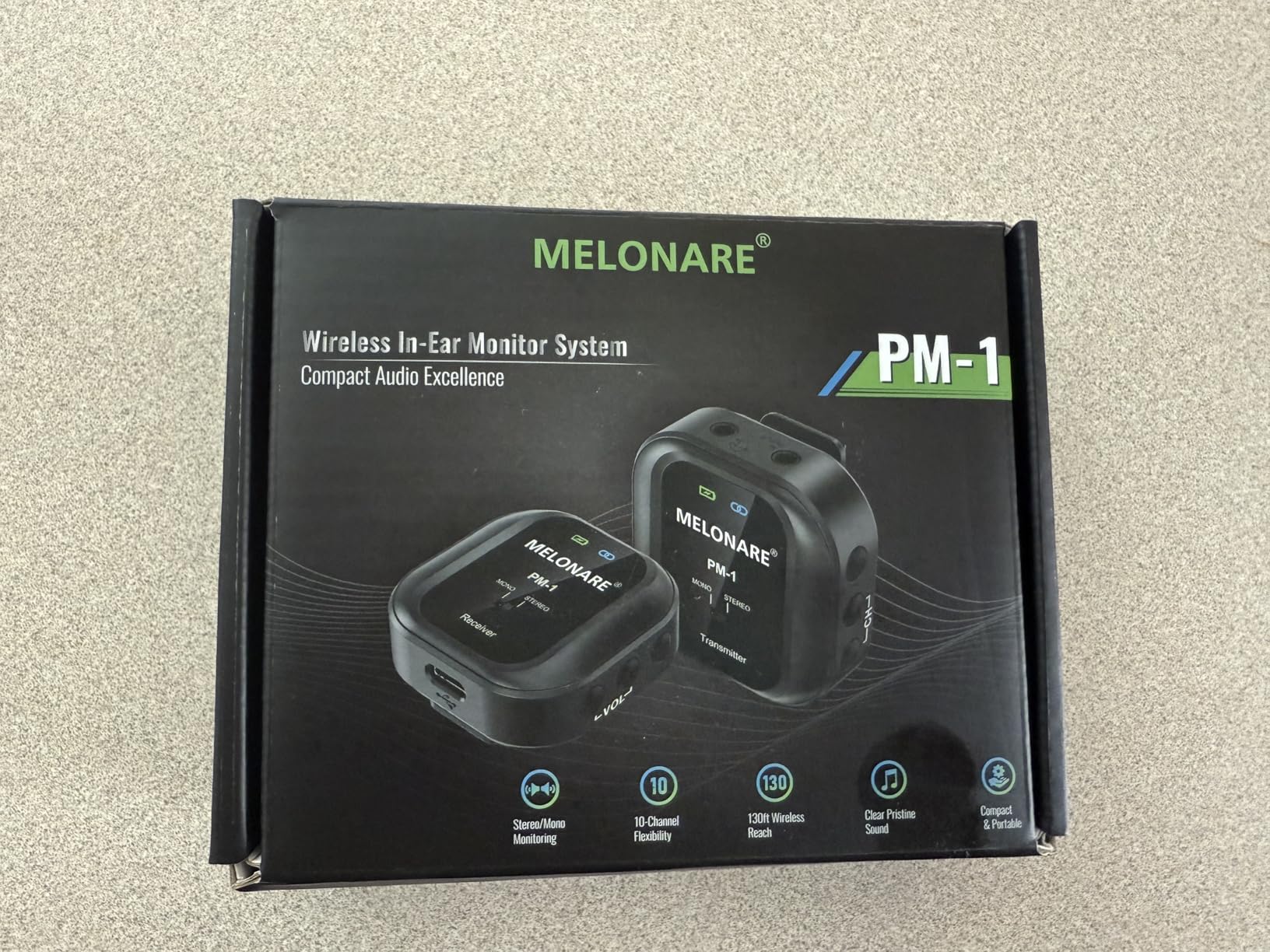 MELONARE UHF Portable Wireless in-Ear Monitor System PM-1 | 1 Beltpack Transmitter & 1 Receiver, HD Audio, Low Latency, 10 Frequencies, Mono/Stereo IEM, Live Performance, Studio, Bands customer photo 1