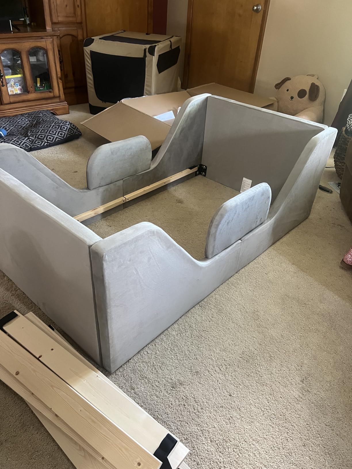 Toddler Bed with Rails, Toddler Floor Crib Bed, Gray | Toddler Bed Frame for Kids Boys and Girls Aged 2-6 Years, Standard Crib Mattress Toddler Beds customer photo 1
