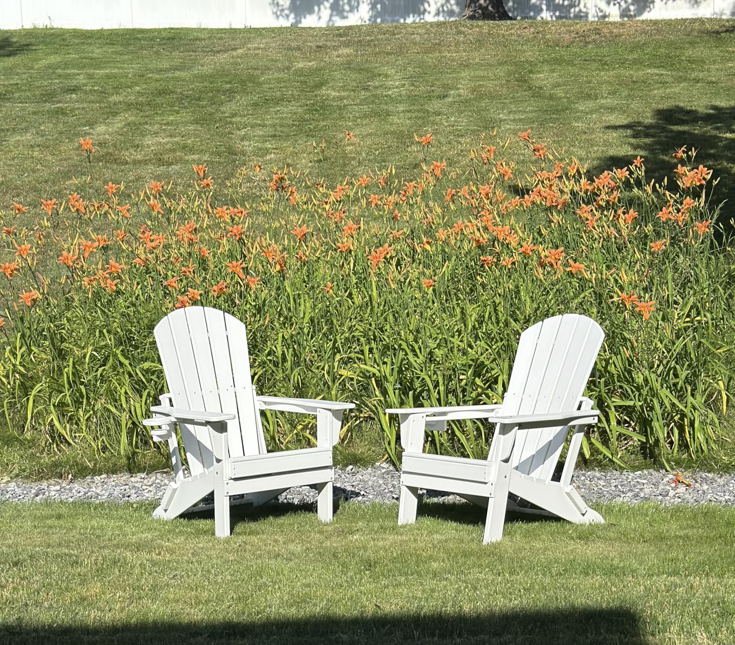 HDPE Folding Adirondack Chair Set of 2 with Cup Holder, Navy | SGS Tested, Wooden Textured, Heavy All-Weather HDPE Comfortable Set Poolside Backyard Lawn customer photo 1