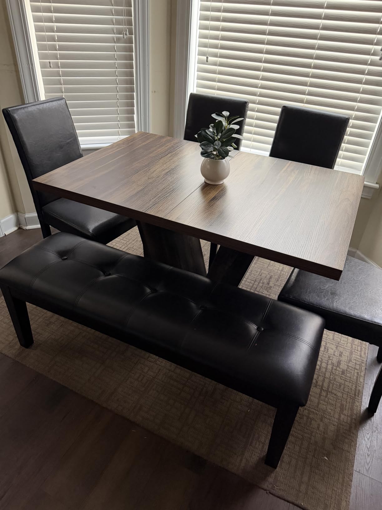 Tribesigns 47-Inch Dining Table for 4, Walnut Brown Kitchen Dinner Table with Heavy Duty Pedestal, Farmhouse Wooden Eating Table for Home, Dining Room, Small Space customer photo 1