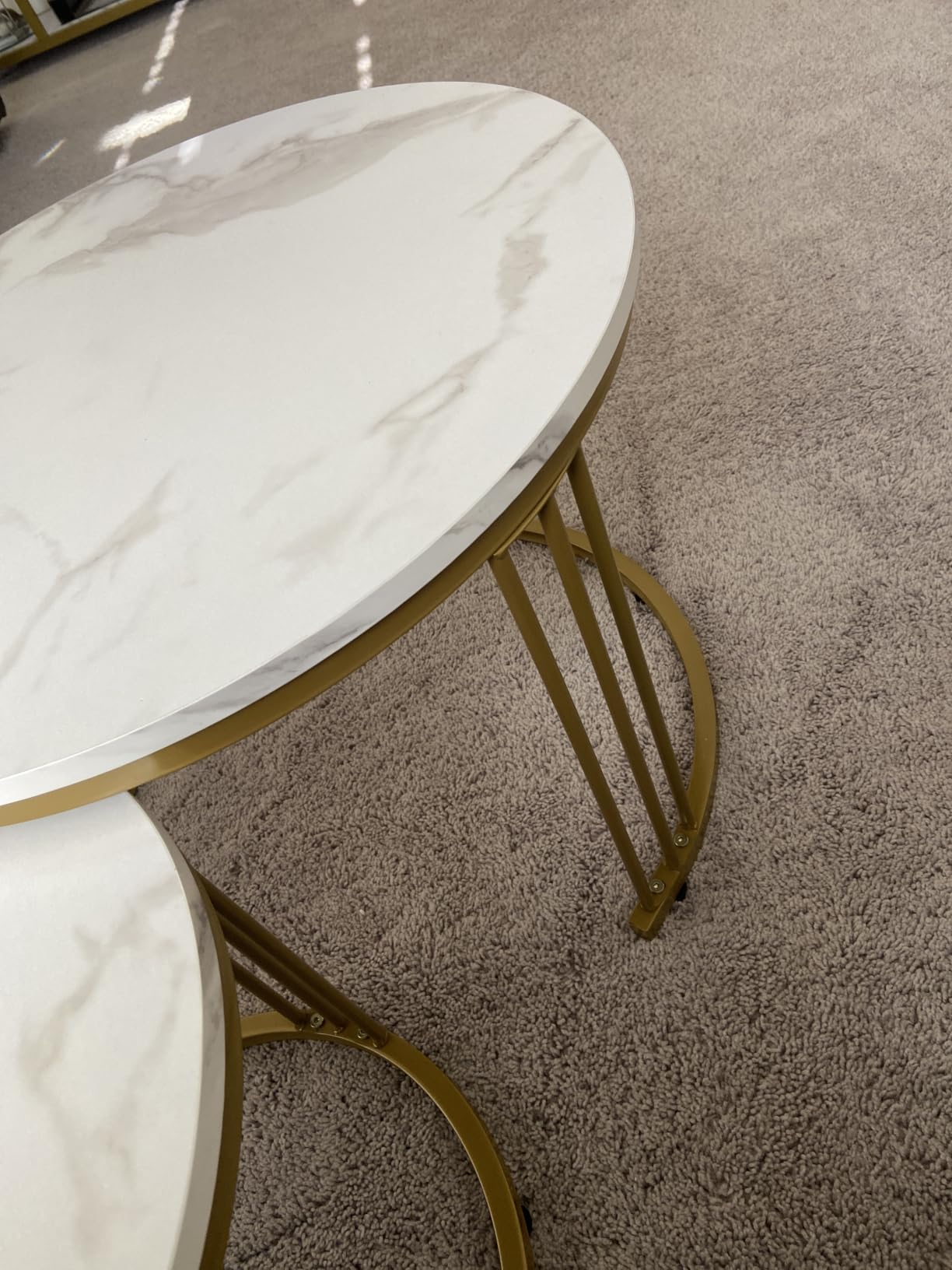 Coffee Table Faux Marble Nesting Table for Small Place 2 Sets Modern Furniture Living Room Sets End Side Table Night Stand for Bed Room Dining Room (White & Gold) customer photo 1