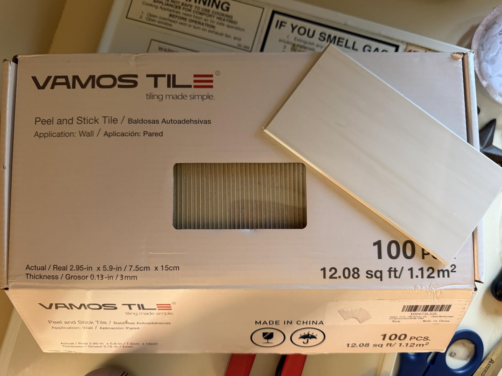 Vamos Tile 100-Piece Glossy Wooden Marble Grain Peel and Stick Backsplash Tile,3''x6'' PVC Subway Tile with White Grout, Stick on Backsplash for Kitchen/Bathroom/Fireplace customer photo 1