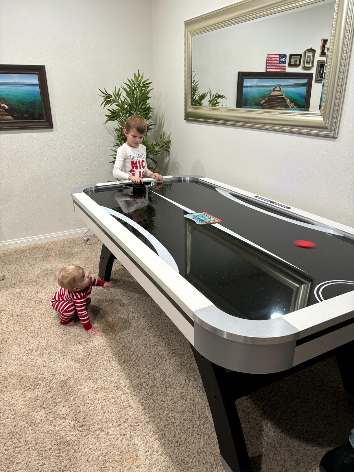 Freetime Fun Air Hockey Table 7 ft Game Table for Adults Light Up - Full Size Arcade Air Powered Indoor LED Hockey Table for Game Room w/Modern Design, Pucks, Paddles. customer photo 2