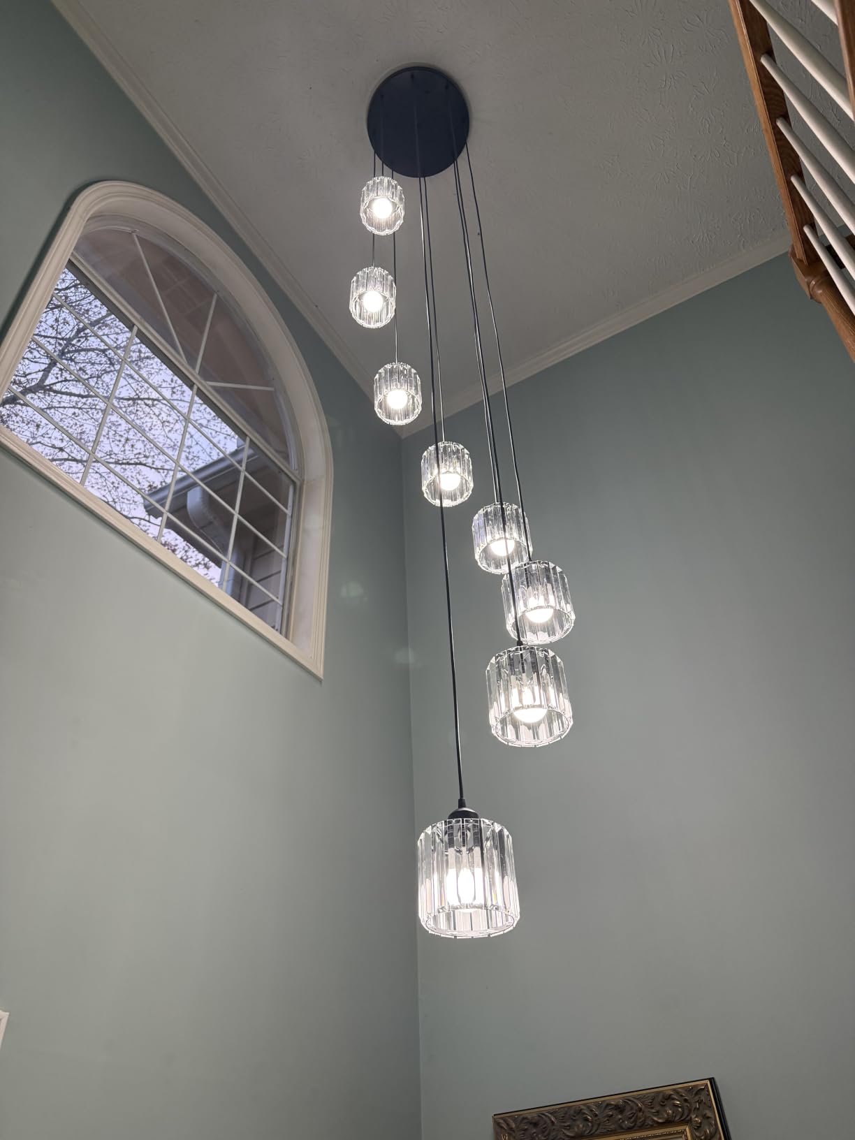 8-Light Crystal Raindrop Chandelier, Black, for High Ceilings | Modern hanging chandelier for staircase, foyer, entryway, dining room or living room customer photo 1