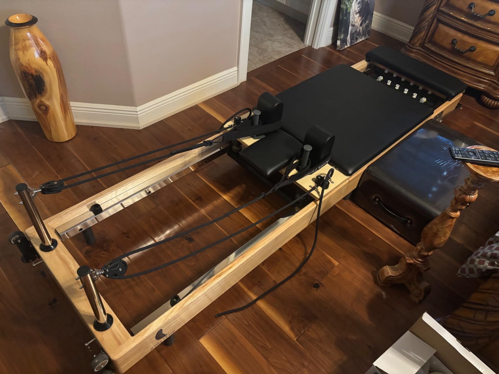 Airlithe Foldable Wooden Pilates Reformer for Home, 70+ Guided Workouts | Reformer box, foot board, jump board, 360-degree wheels, non-slip feet, supports rehabilitation and physiotherapy customer photo 2