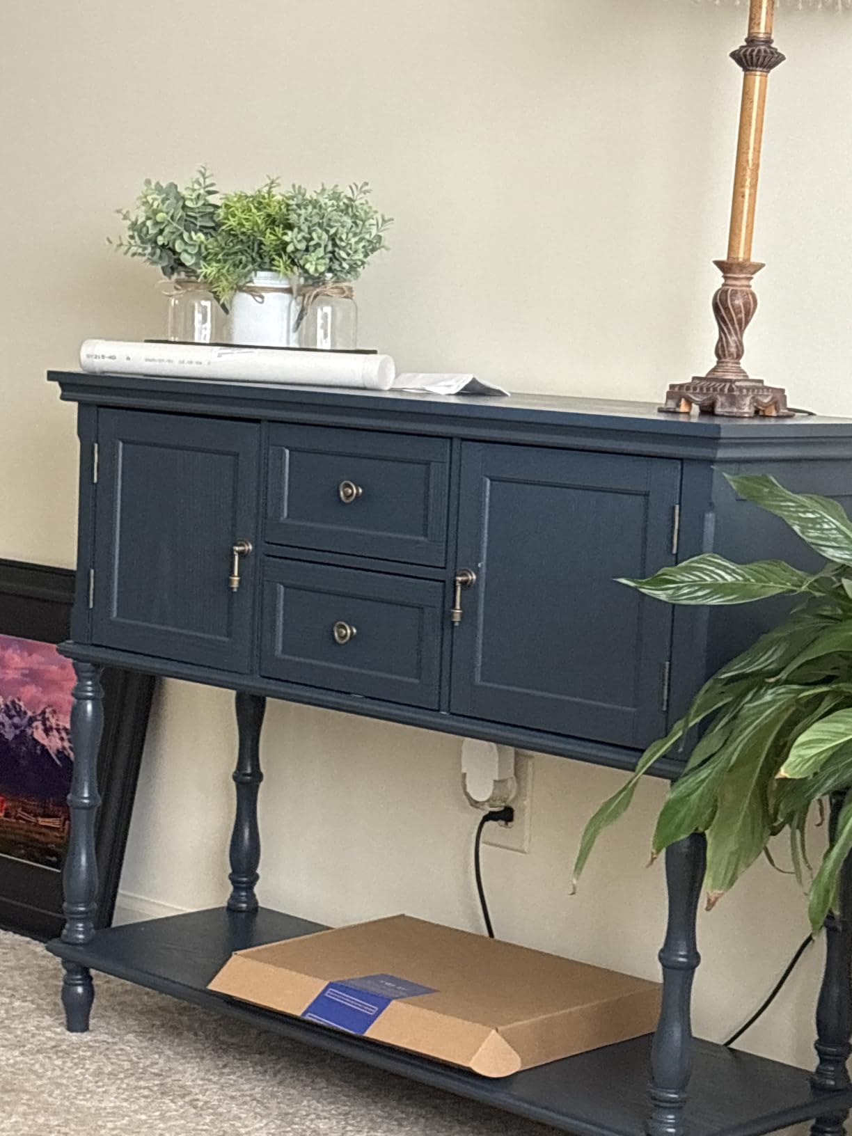 ARTPOWER Console Table with 2 Drawers, Retro Entryway Table with 2 Door | Solid Wood Veneer Entry Table, Behind Couch Sofa Table with Open Storage Shelf for Living Room, Foyer, Hallway customer photo 1
