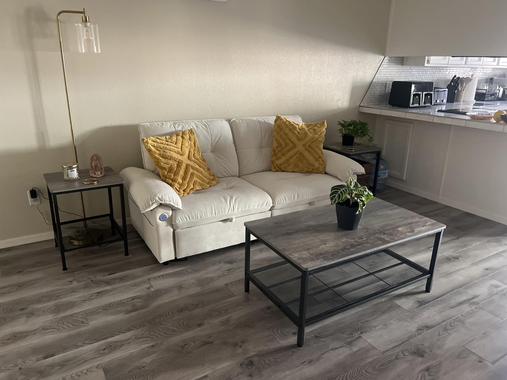 AWQM Coffee Table Set of 3, Coffee Table with 2 Square End Side Tables | Modern Living Room Table Set with Metal Frame for Apartment Home Office, (Gray) customer photo 2