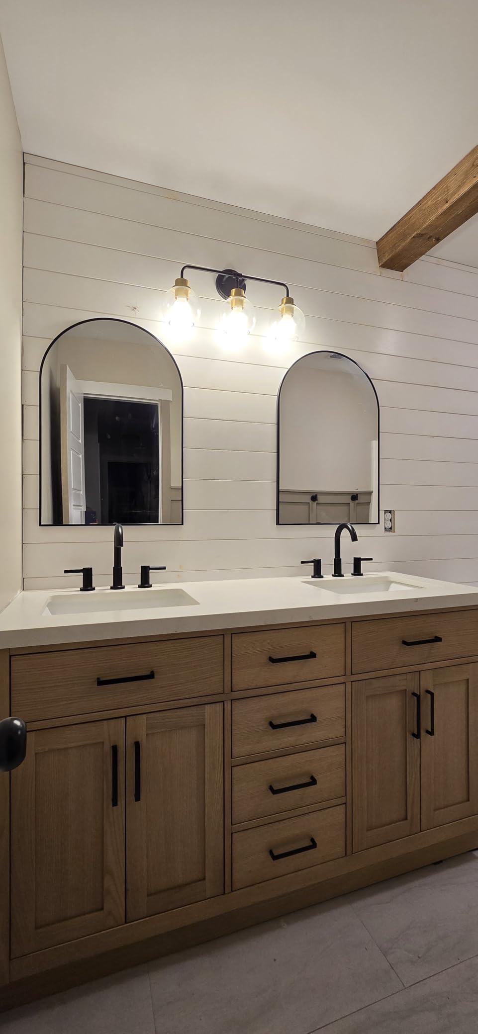 ARIEL Hepburn 60-inch Bathroom Vanity with Sink, Solid Wood, 1.5-inch Carrara White Quartz Countertop, Double Rectangular Porcelain Sink, 4 Soft Closing Doors, 6 Dovetail Drawers, White Oak customer photo 1