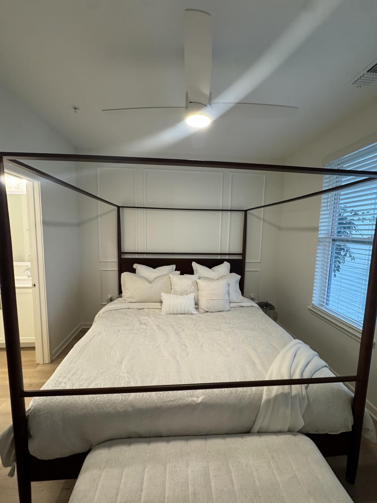 LUMISOL Canopy Bed Frame King, Solid Wood Canopy Bed Frame with Four Poster, Headboard and Under-Bed Storage Space, No Box Spring Required, Easy Assembly, Walnut customer photo 1
