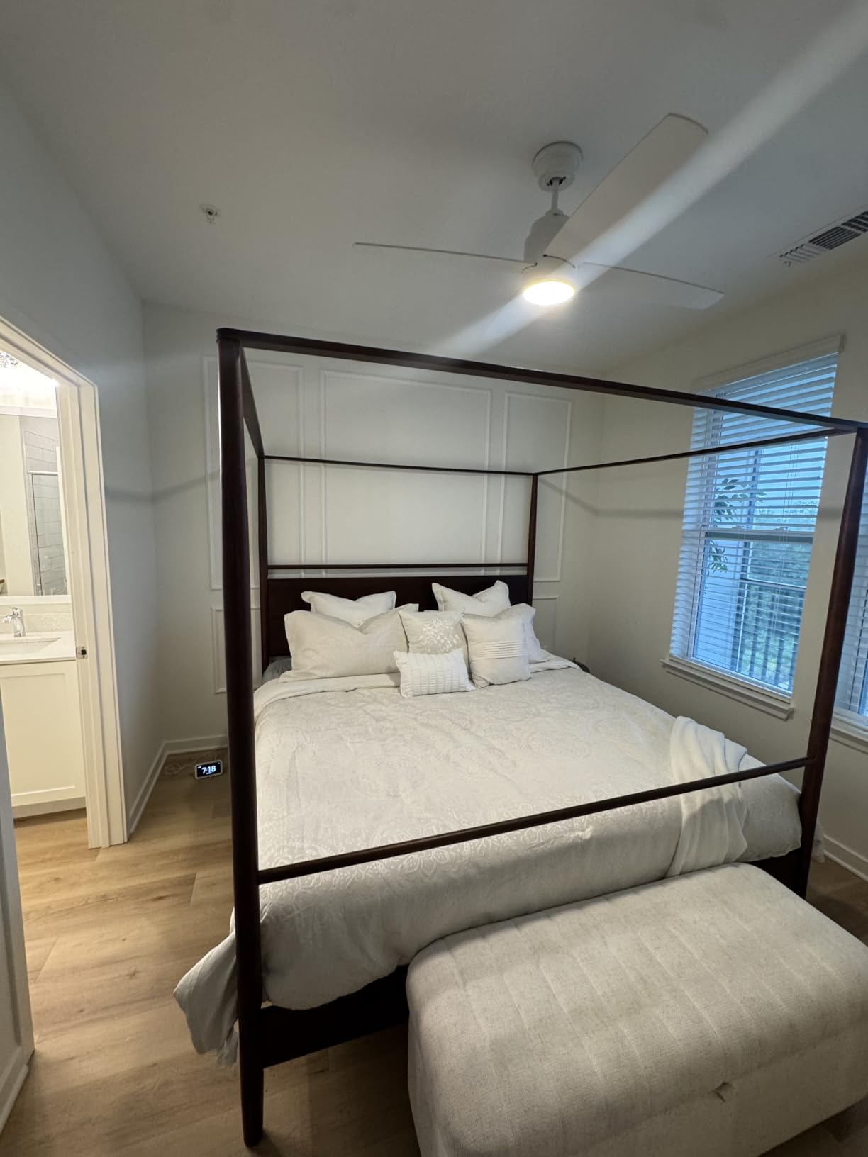 LUMISOL Canopy Bed Frame King, Solid Wood Canopy Bed Frame with Four Poster, Headboard and Under-Bed Storage Space, No Box Spring Required, Easy Assembly, Walnut customer photo 2
