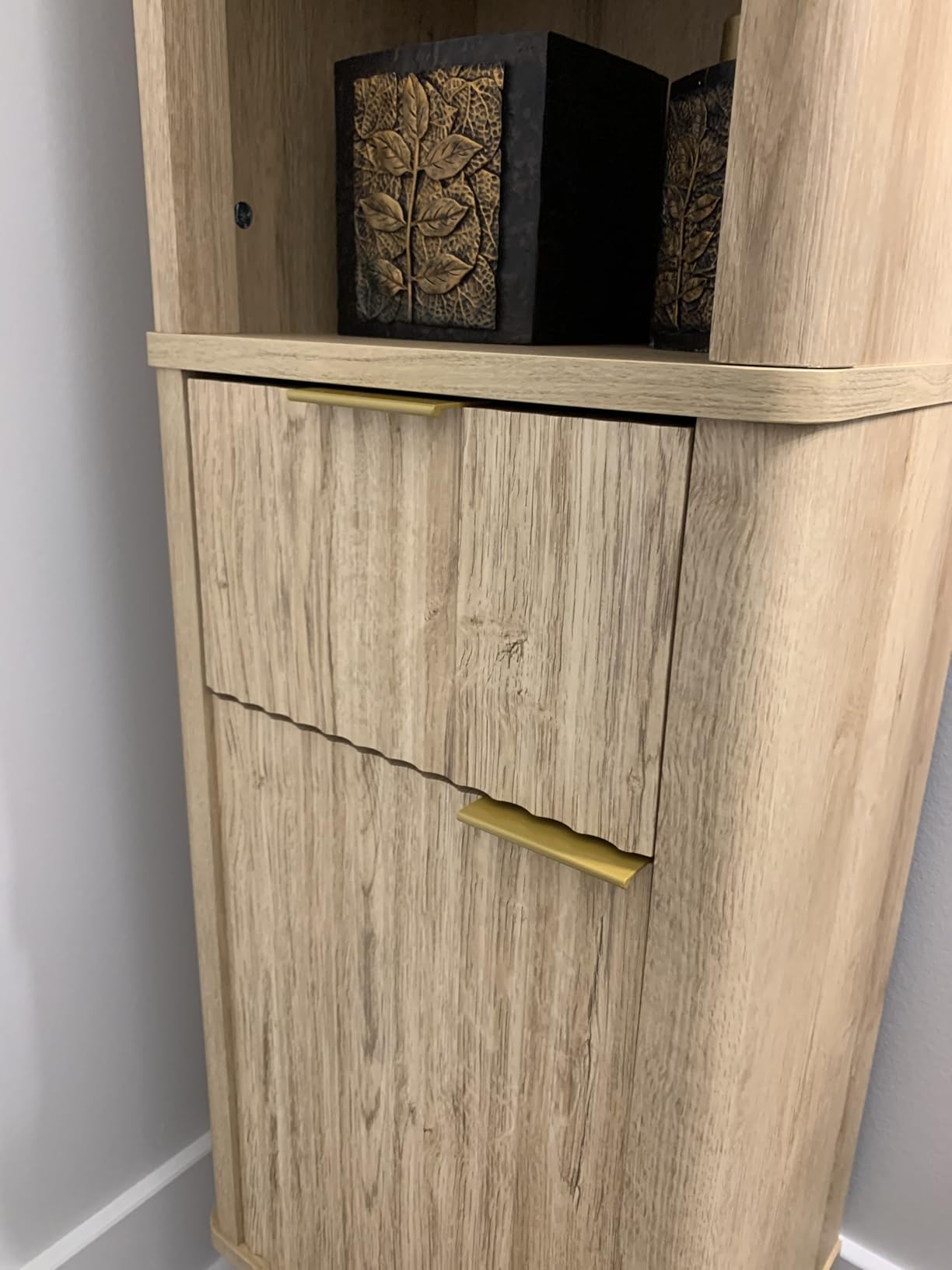 Tall Narrow Rattan Bathroom Storage Cabinet with Doors and Drawers, Natural | Freestanding Skinny Tower Linen Cabinet, Rattan Door, Rattan Drawer, Adjustable Shelves, Open Storage, for Kitchen, Bathroom customer photo 2