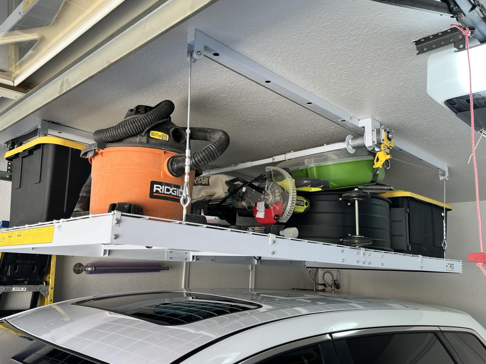 Overhead Garage Storage Rack - 4x8 FT Garage Ceiling Storage Racks with Safety Lock, Heavy-Duty Ceiling Mounted Lift System and Storage Organizer, Ideal for Maximizing Overhead Space, 325 lbs Capacity customer photo 1