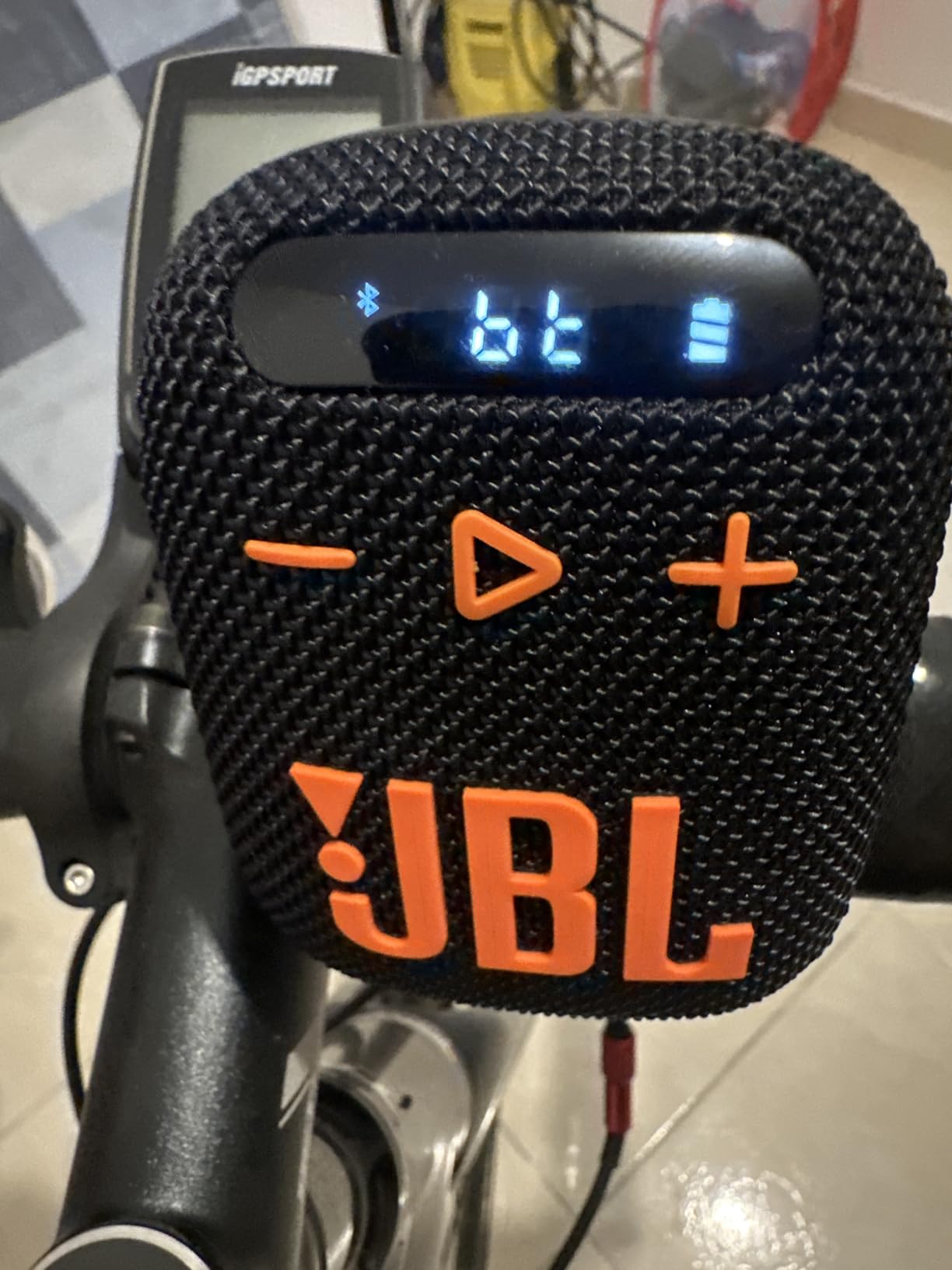 JBL Wind 3 FM Bluetooth Handlebar Speaker (Black/Orange) customer photo 1