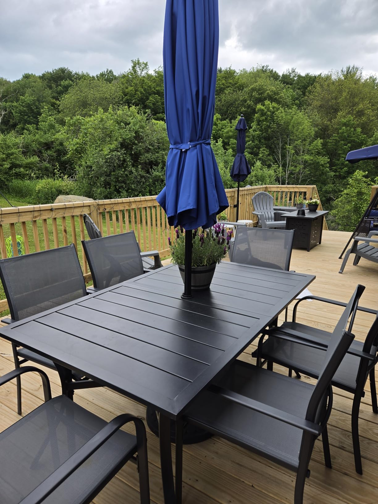 SUNCROWN 8-Piece Outdoor Dining Set, Patio Furniture Set with 6 Textilene Dining Chairs, 1 Rectangle Metal Table and 1 Brown 9Ft Patio Umbrella for Lawn Garden Backyard Deck, Black customer photo 1