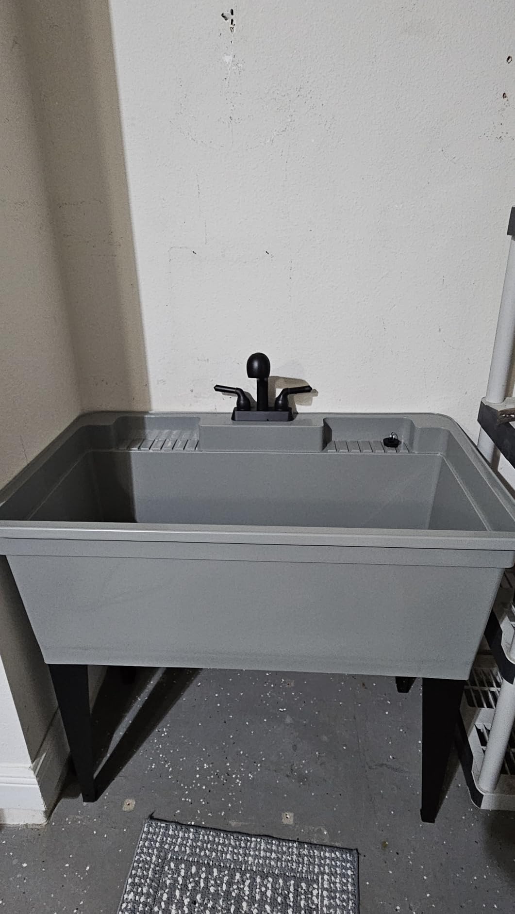 Tehila Freestanding Double-Wide Utility Sink with Steel Legs & Black Pull-Out Faucet, Multi-Purpose Heavy-Duty Laundry Tub and Kitchen Sink for Homes & Business, Grey customer photo 1