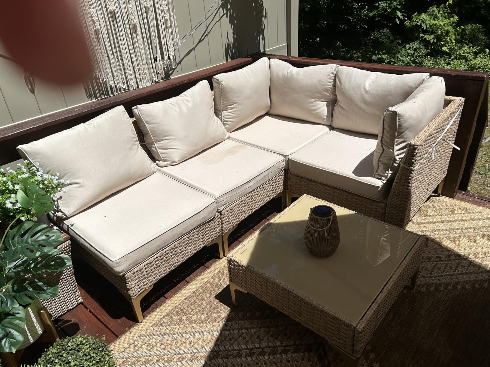 7 Piece Wicker Patio Furniture Set, Outdoor Conversation Sectional Sofa w/Coffee Table, All-Weather Outdoor Sofa with Thick and Anti-Slip Cushions for Deck, Poolside, Garden, Beige customer photo 1