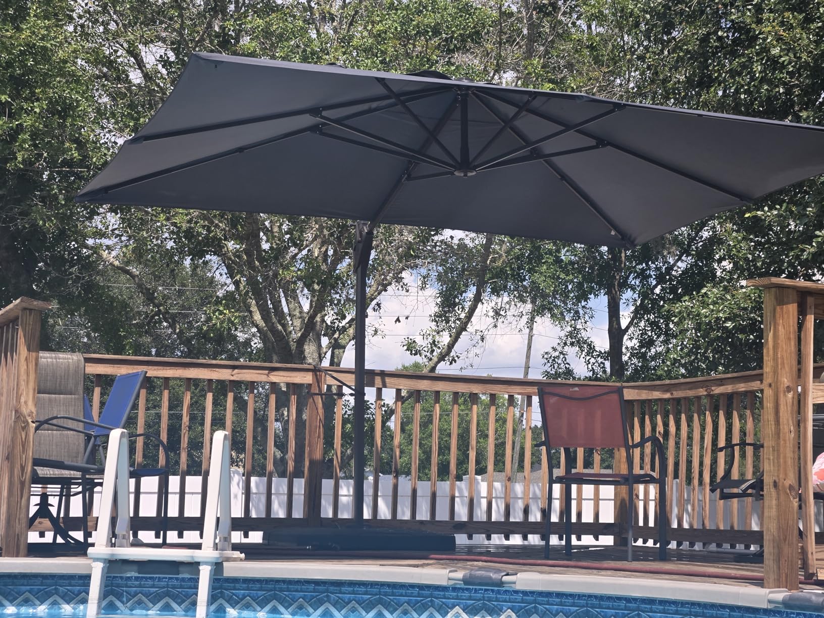 9' X 12' Cantilever Patio Outdoor Umbrella with Base Included | Heavy Duty Aluminum Frame, Waterproof Canopy, 7 Tilts Adjustable, 360°Rotation, for Deck Pool Garden Backyard, Beige customer photo 1