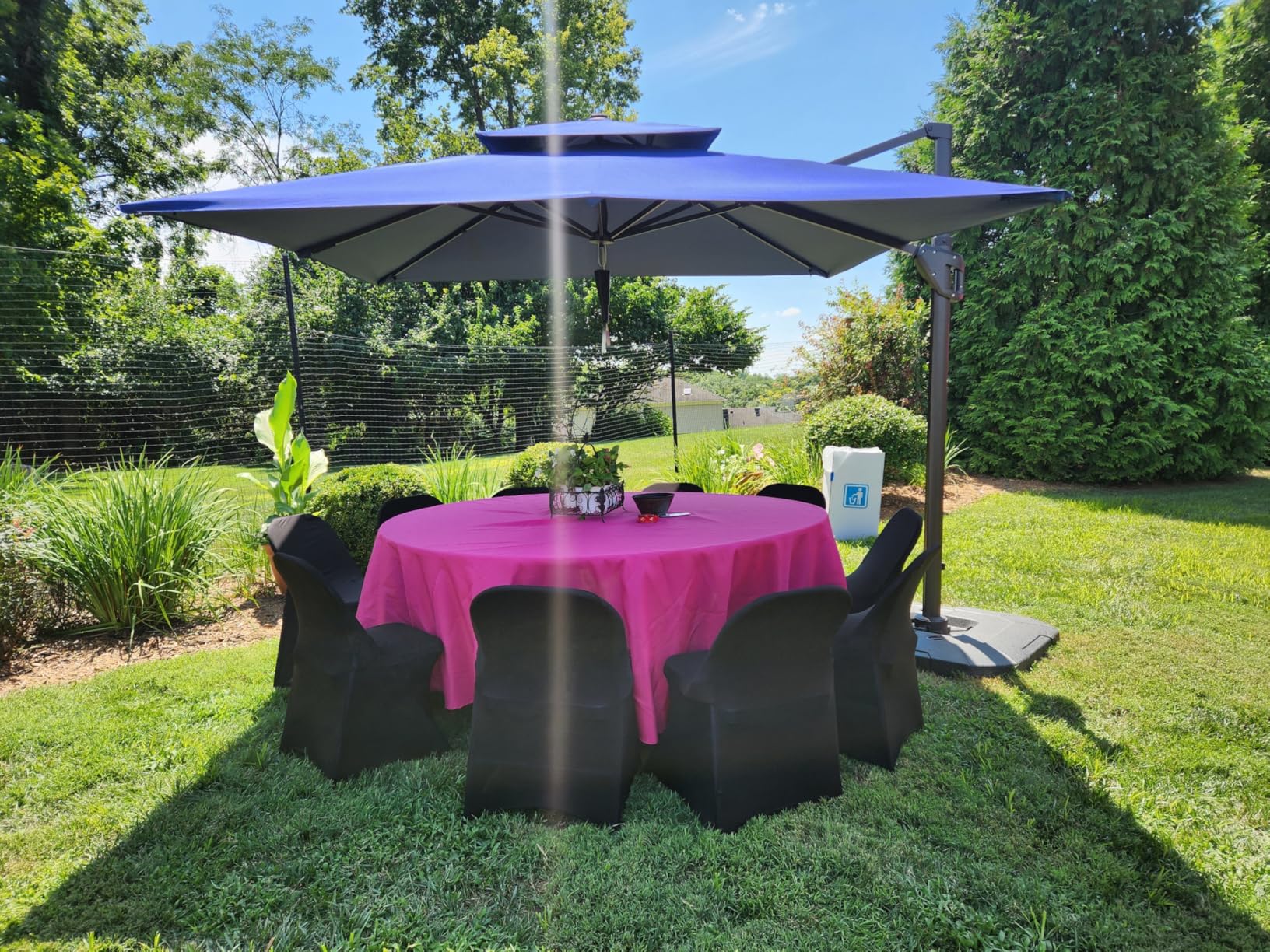 10x10 FT Outdoor Cantilever Patio Umbrella with Base | Weighted Base Included, Aluminum Frame, Waterproof Fabric, 360-degree Rotation, 7 Level Tilt, for Pool Garden Deck, Grey customer photo 1