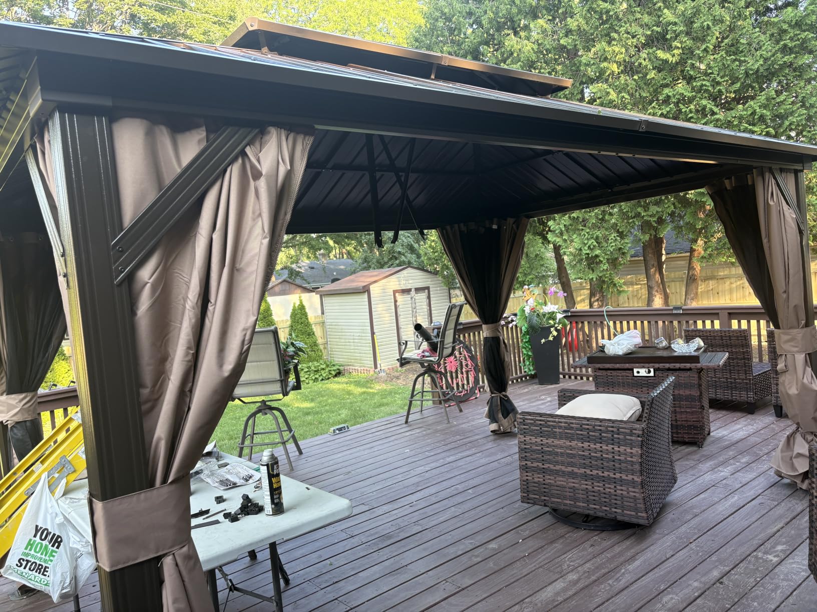 Domi 10x12 Hardtop Gazebo for Patio, Metal Gazebo with Gutters, Brown | 4'' Thick Posts, Built-in Drainage System, Privacy Curtains and Mosquito Netting for Outdoor Patios, Backyard customer photo 2