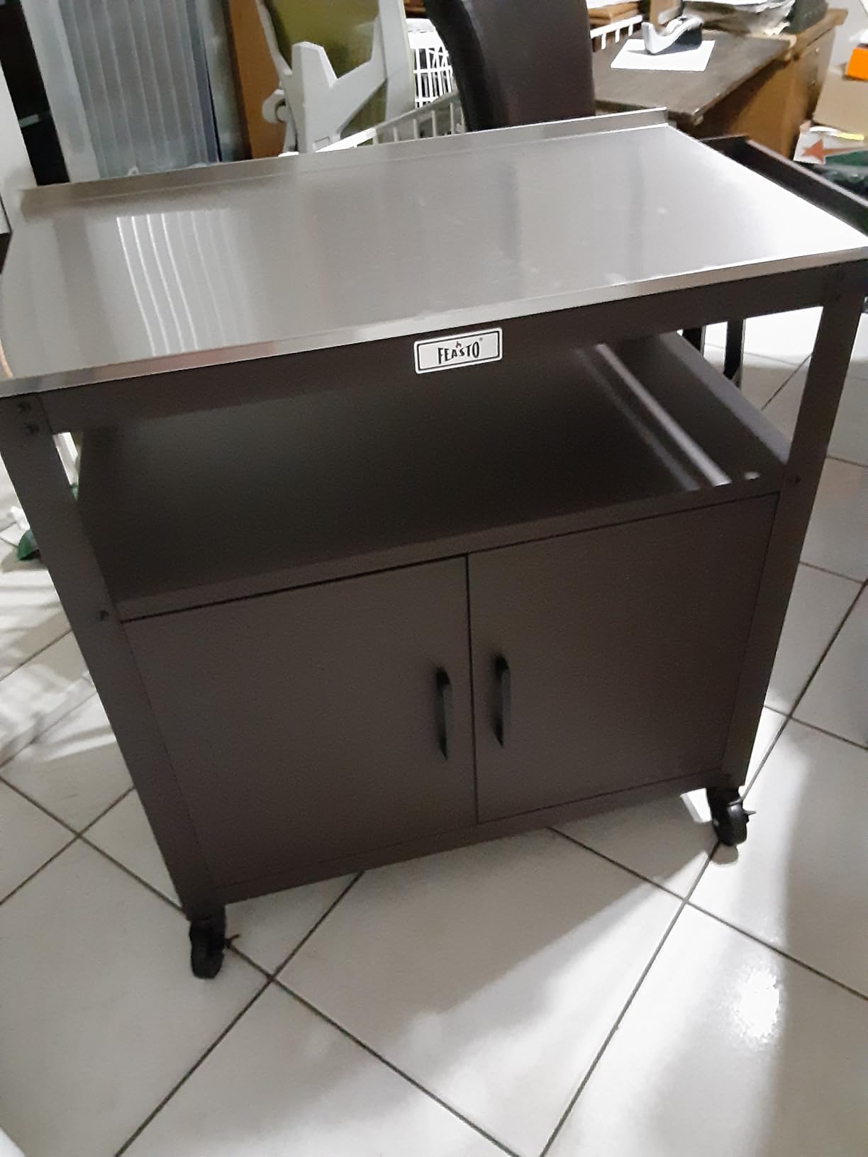 Feasto Outdoor Grill Cart w/Storage Cabinet, Stainless Steel Top, Brown | Movable Kitchen Island with Wheels, BBQ Food Prep customer photo 1