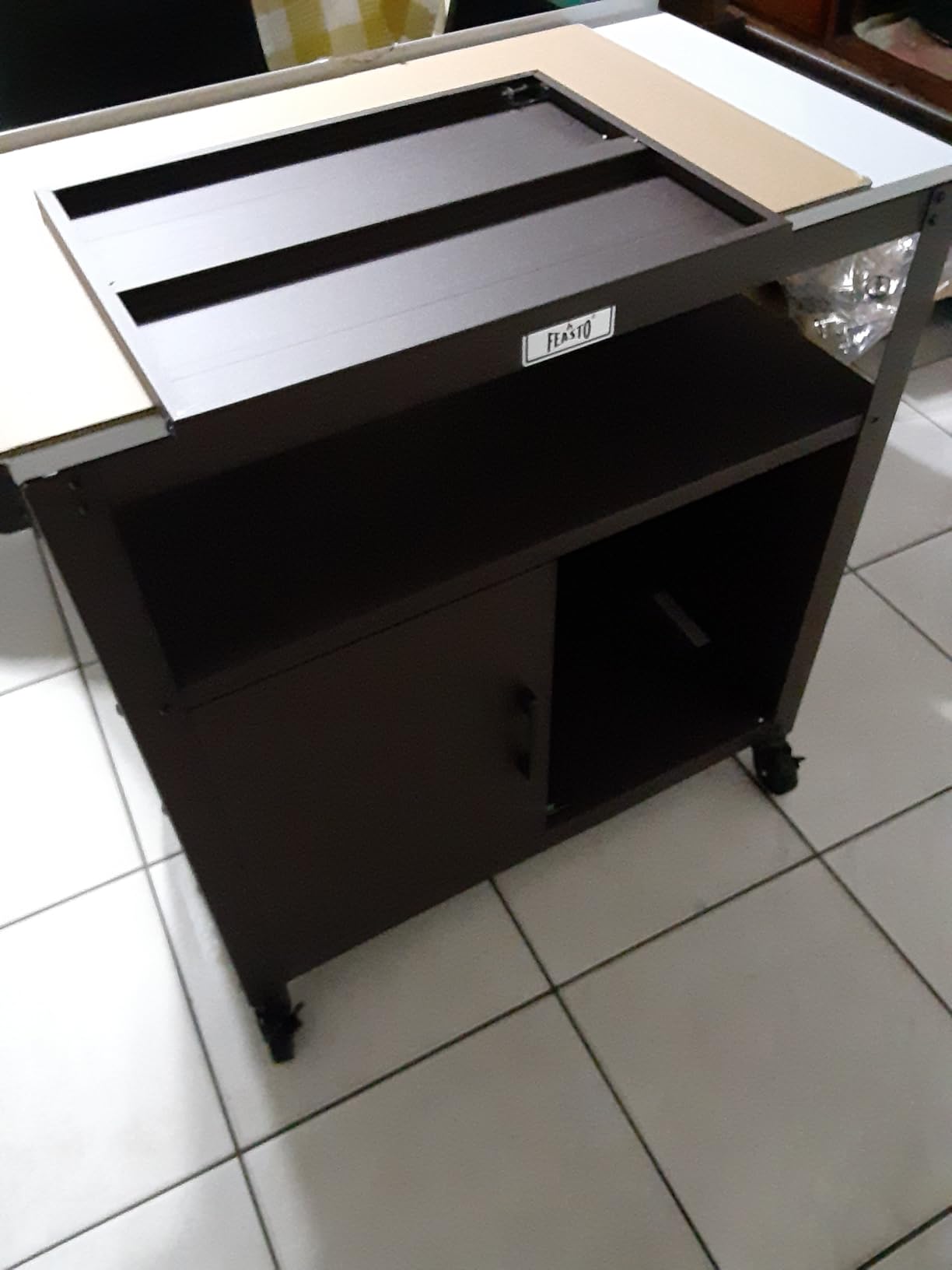 Feasto Outdoor Grill Cart w/Storage Cabinet, Stainless Steel Top, Brown | Movable Kitchen Island with Wheels, BBQ Food Prep customer photo 2