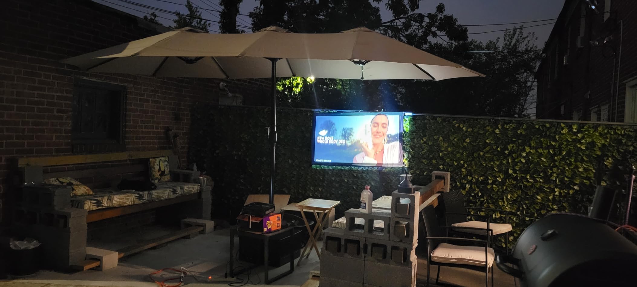 15ft Patio Umbrella with Base, Large Outdoor Double-Sided Rectangle Umbrella | with Crank Handle, Market Umbrella for Poolside Garden Deck Backyard Beach Pools, Beige customer photo 1