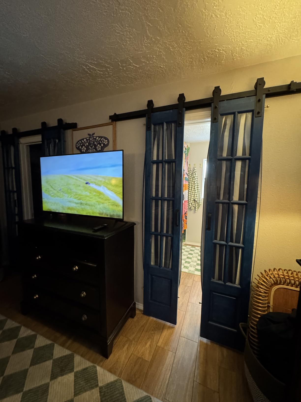 Preassembled 48x84 (Double 24x84) Inch Clear Glass French Interior Door with 8Ft Barn Door Hardware Kit Included, Spruce Wood Support DIY Dyeing, Easy Assembly customer photo 2