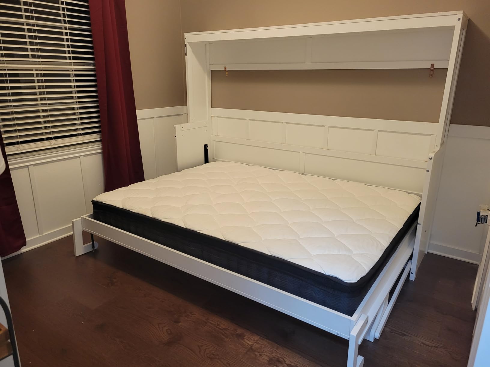 Ball & Cast Horizontal Murphy Bed Queen Size, Hidden Folding Wall Bed Frame with Hydraulic Lift & Desk, Wood Cabinet Platform Bed, White customer photo 2