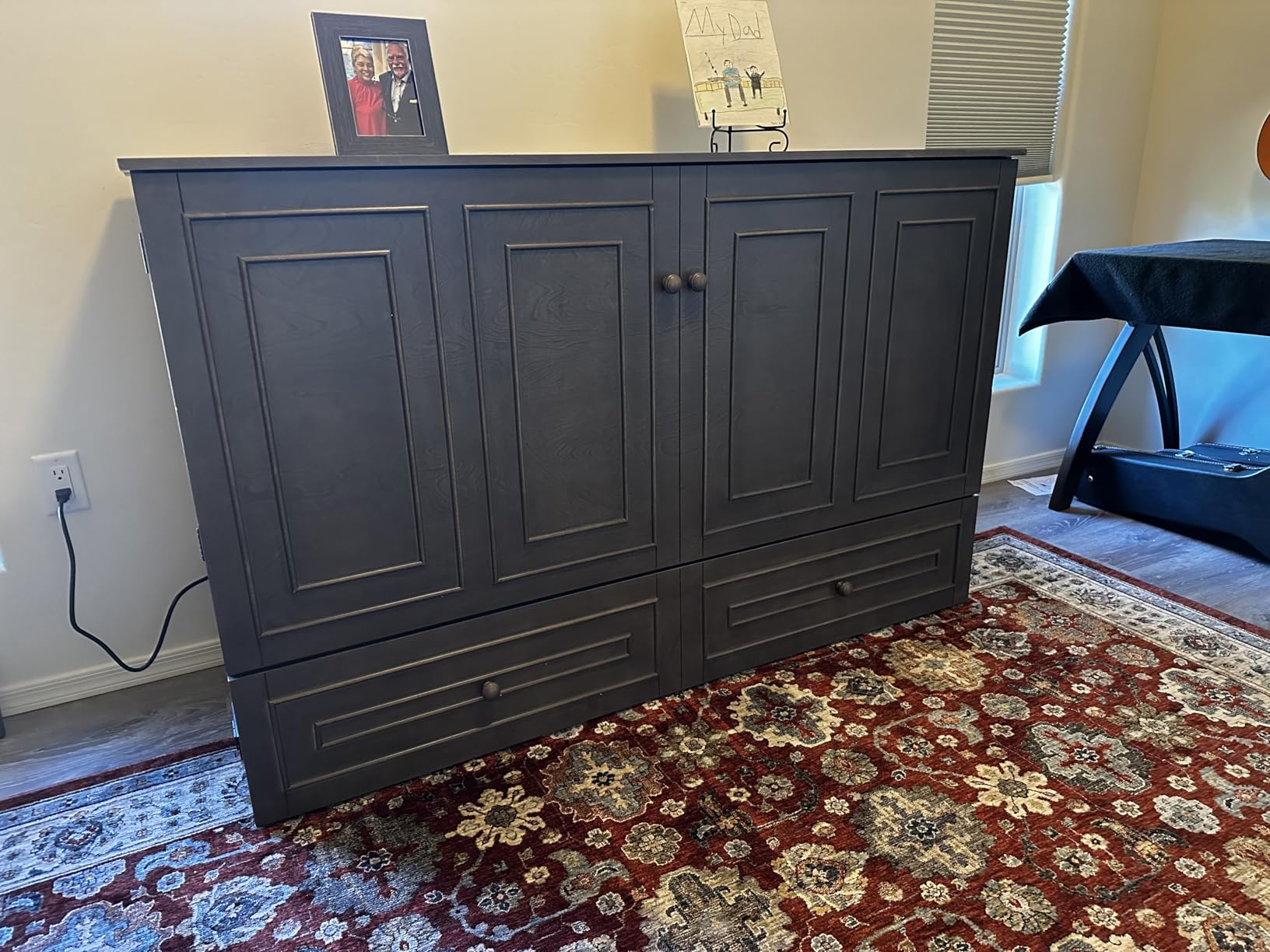 BALUS Murphy Bed, Queen Cabinet Bed with Tri-fold Memory Foam Mattress, Modern Adults Guest Room Murphy Chest Cube Beds with Built-in Charging Station and Storage Drawers for Bedroom Apartment, Cherry customer photo 1