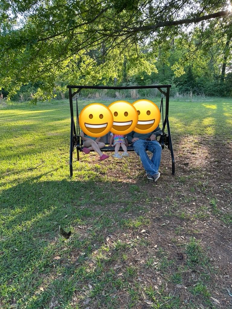 3 Person Patio Swing Outdoor Swing for Adults with Adjustable Canopy &Upgraded Cup Holders Textilene Fabric Porch Swing Chair with Stand Heavy Duty 800 LBS customer photo 1
